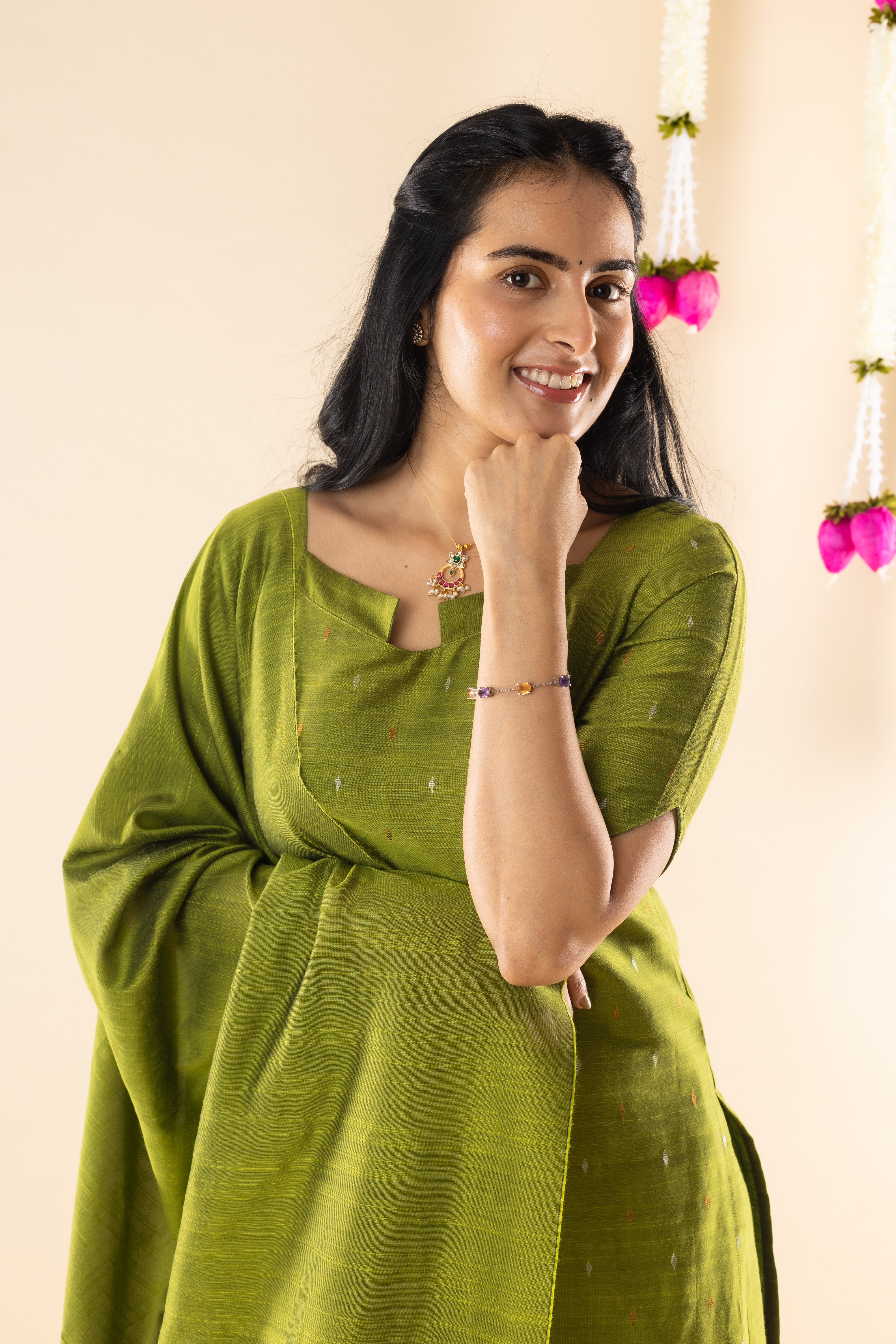 Pragya - Green Dupion Silk Kurta Set