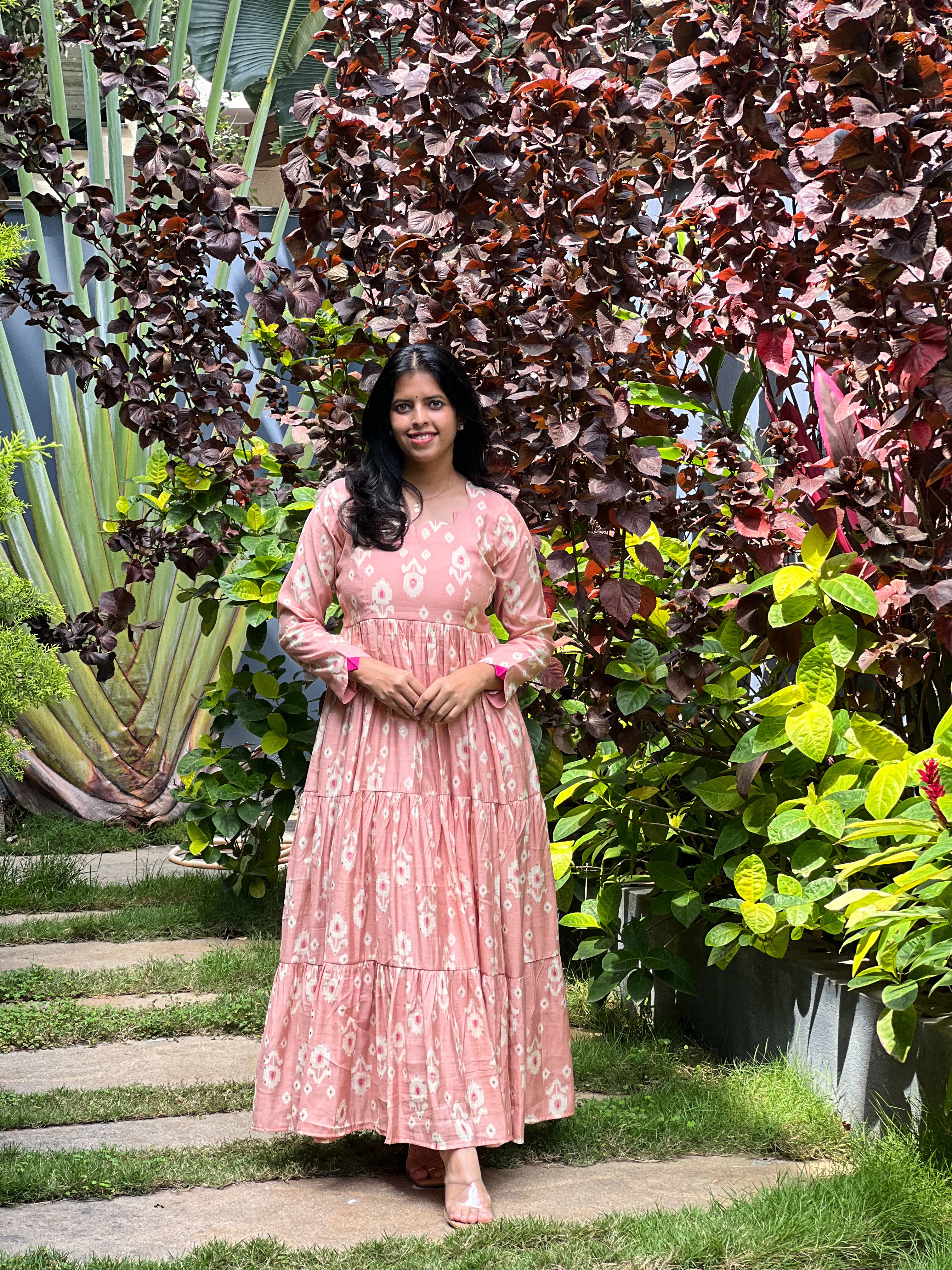 Noble Lady - Pink Semi Silk 3-Tier Dress