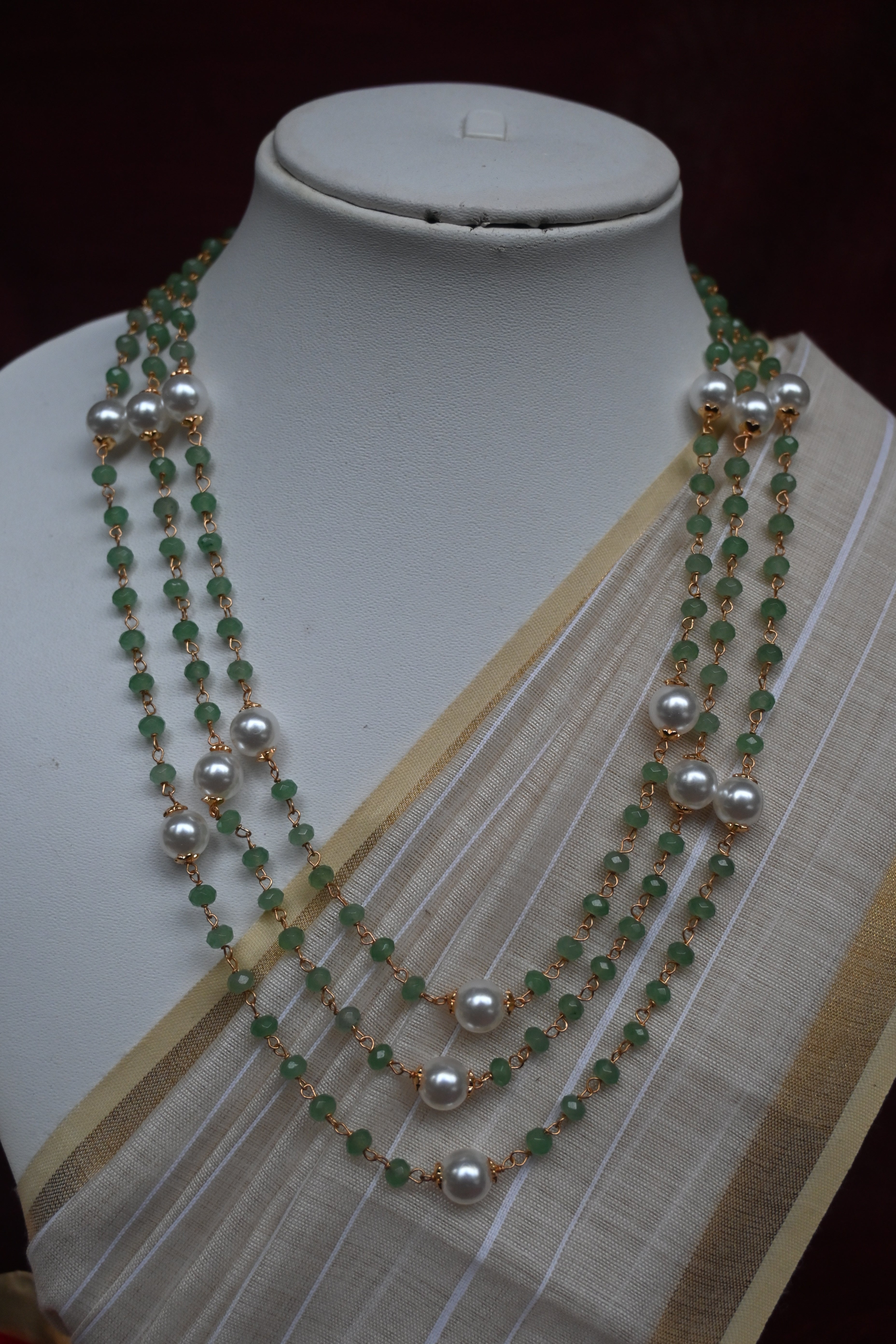 Sumedha - Three Layer Green Crystal Chain