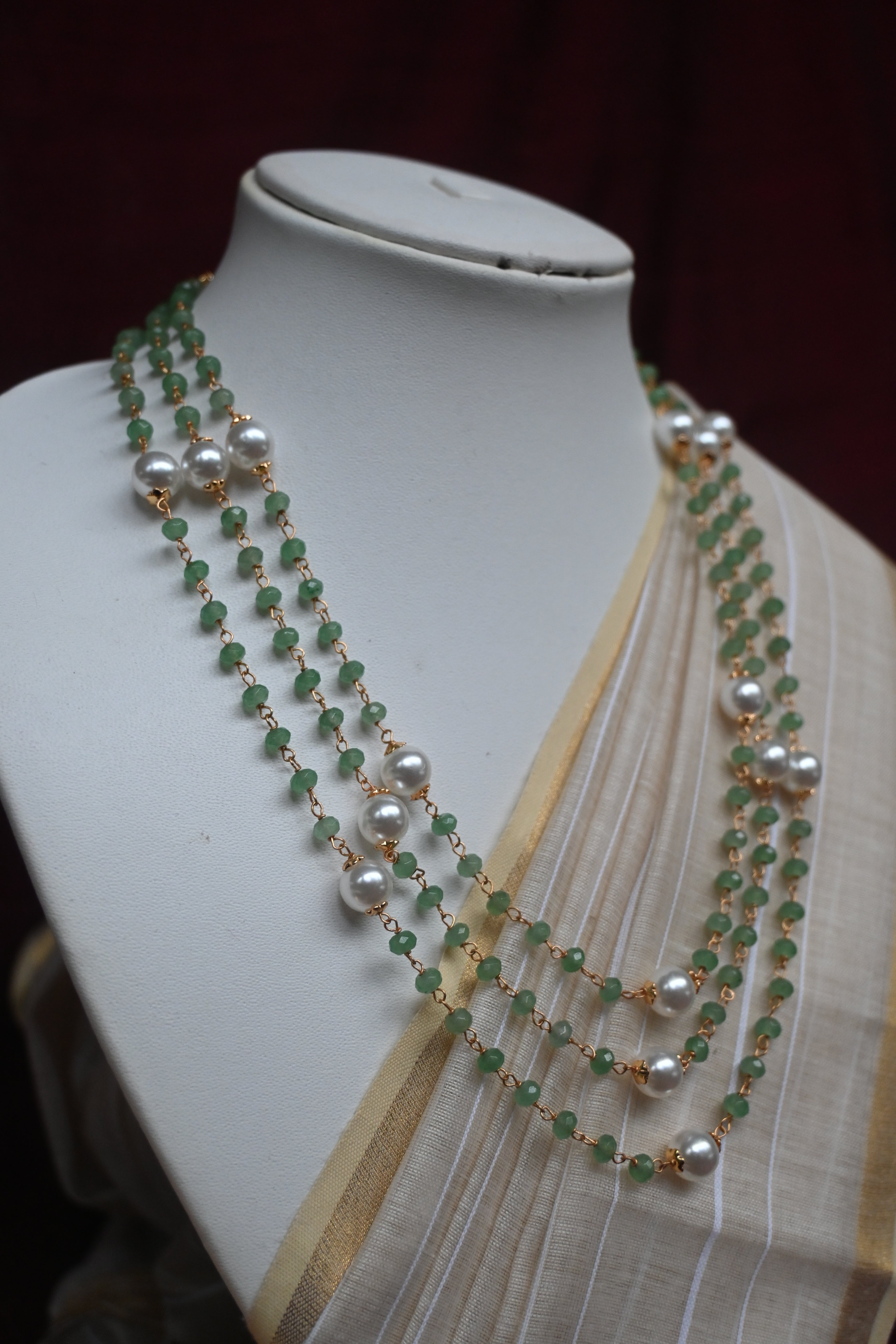 Sumedha - Three Layer Green Crystal Chain