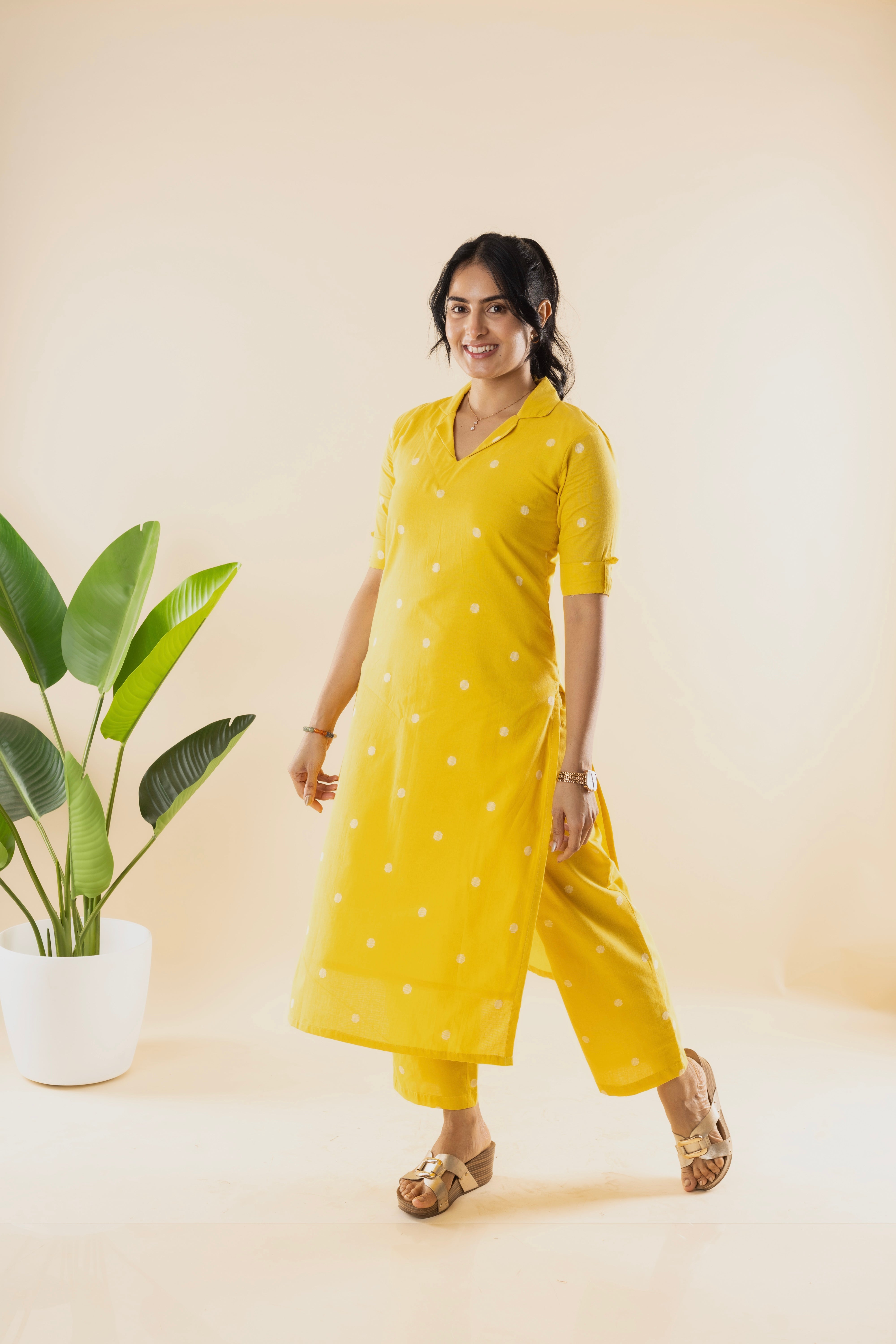 LISA - Yellow Handloom Cotton Kurta Set