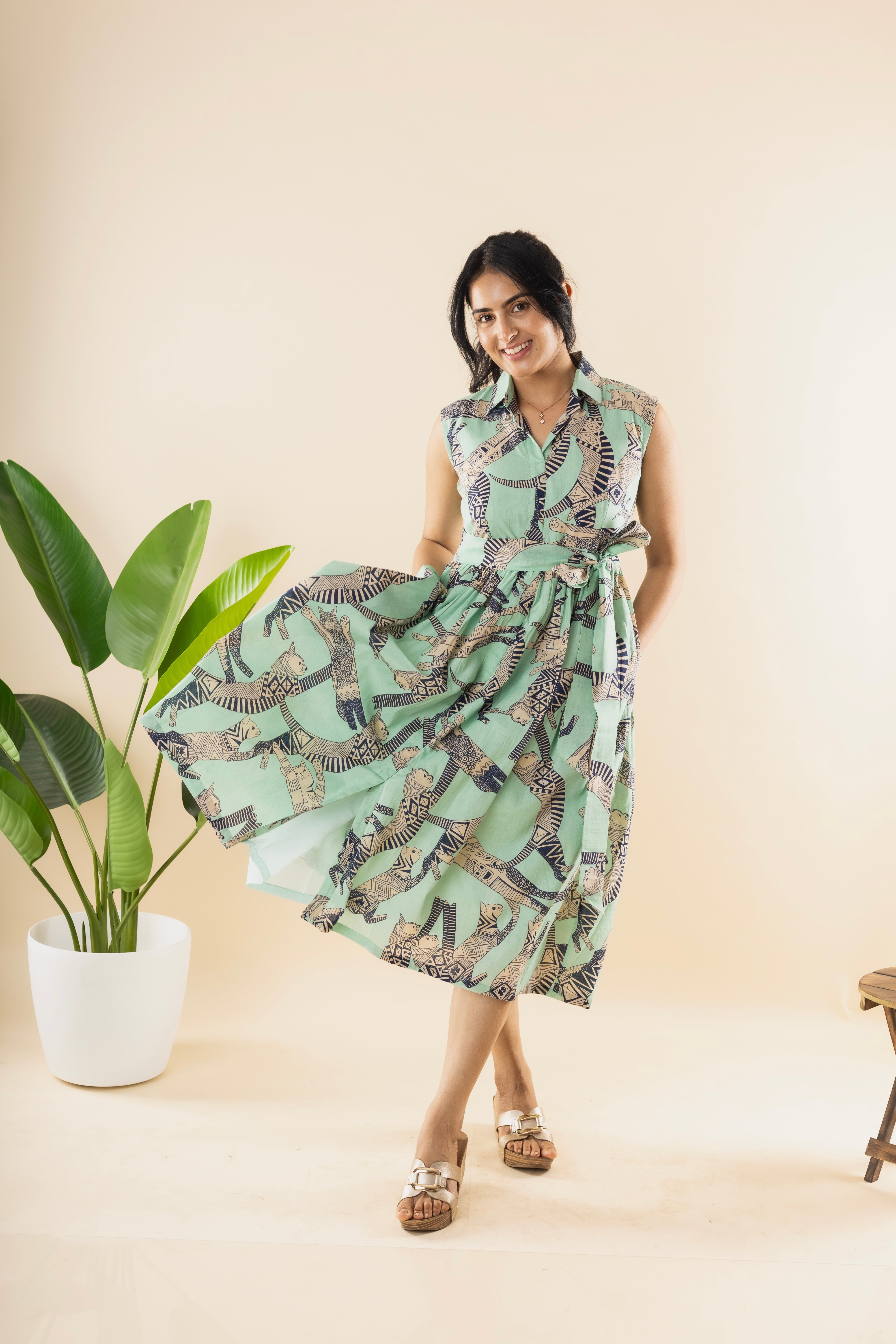 Kitten's Joy - Turquoise Blue Cotton Dress