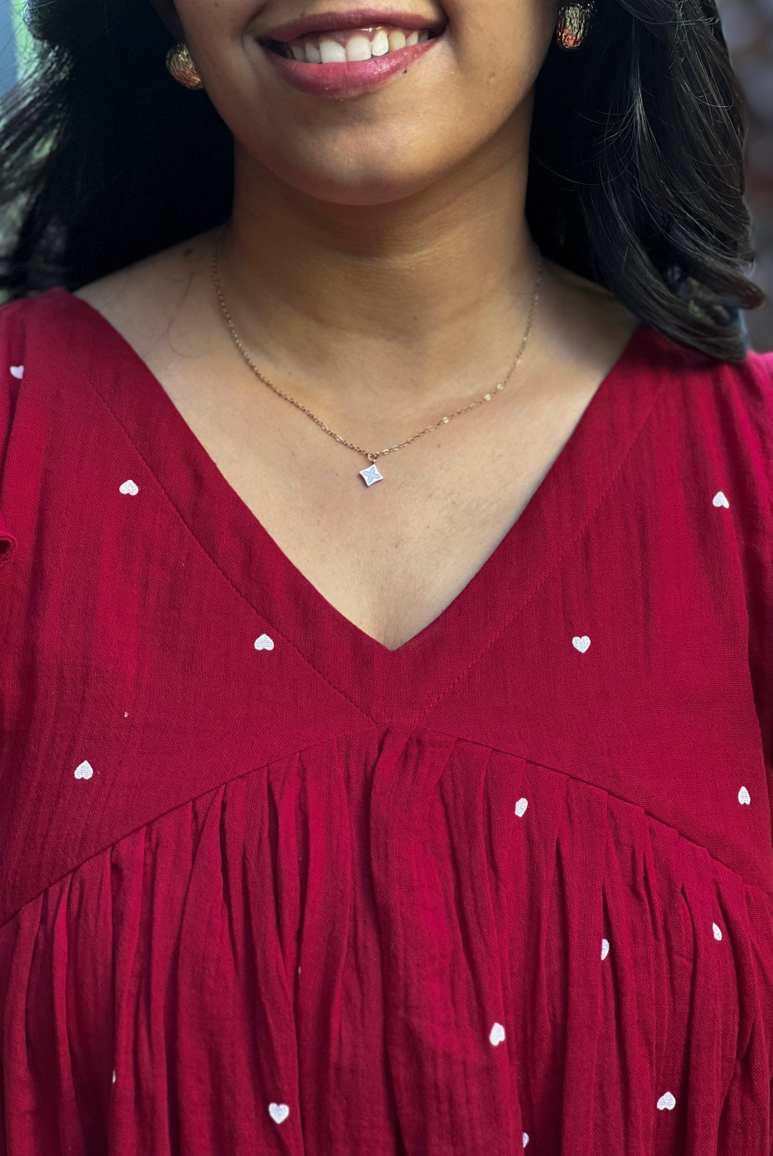 Angelisa(Nursing) - Red Muslin Cotton Heart Print Dress