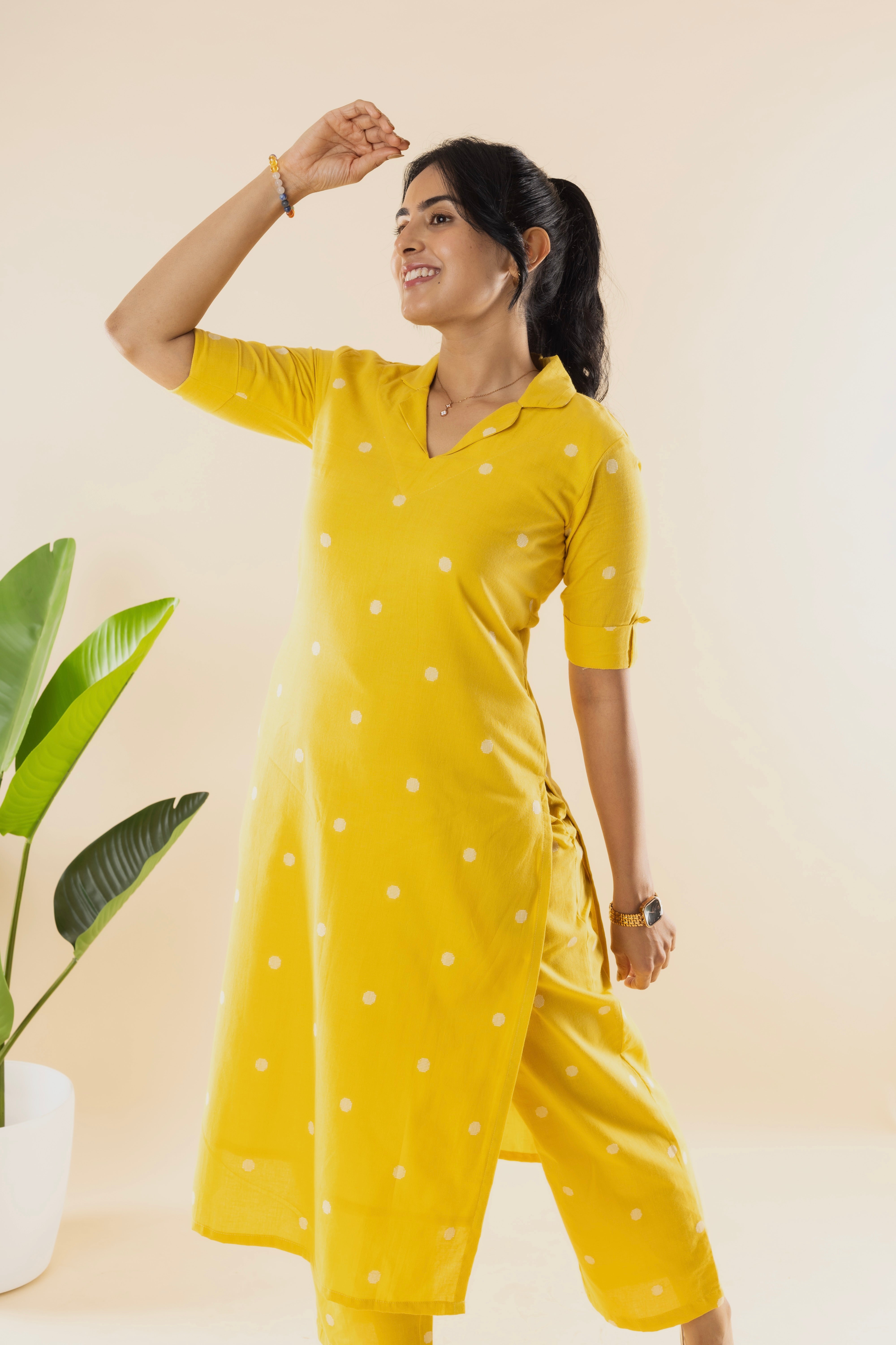 LISA - Yellow Handloom Cotton Kurta Set