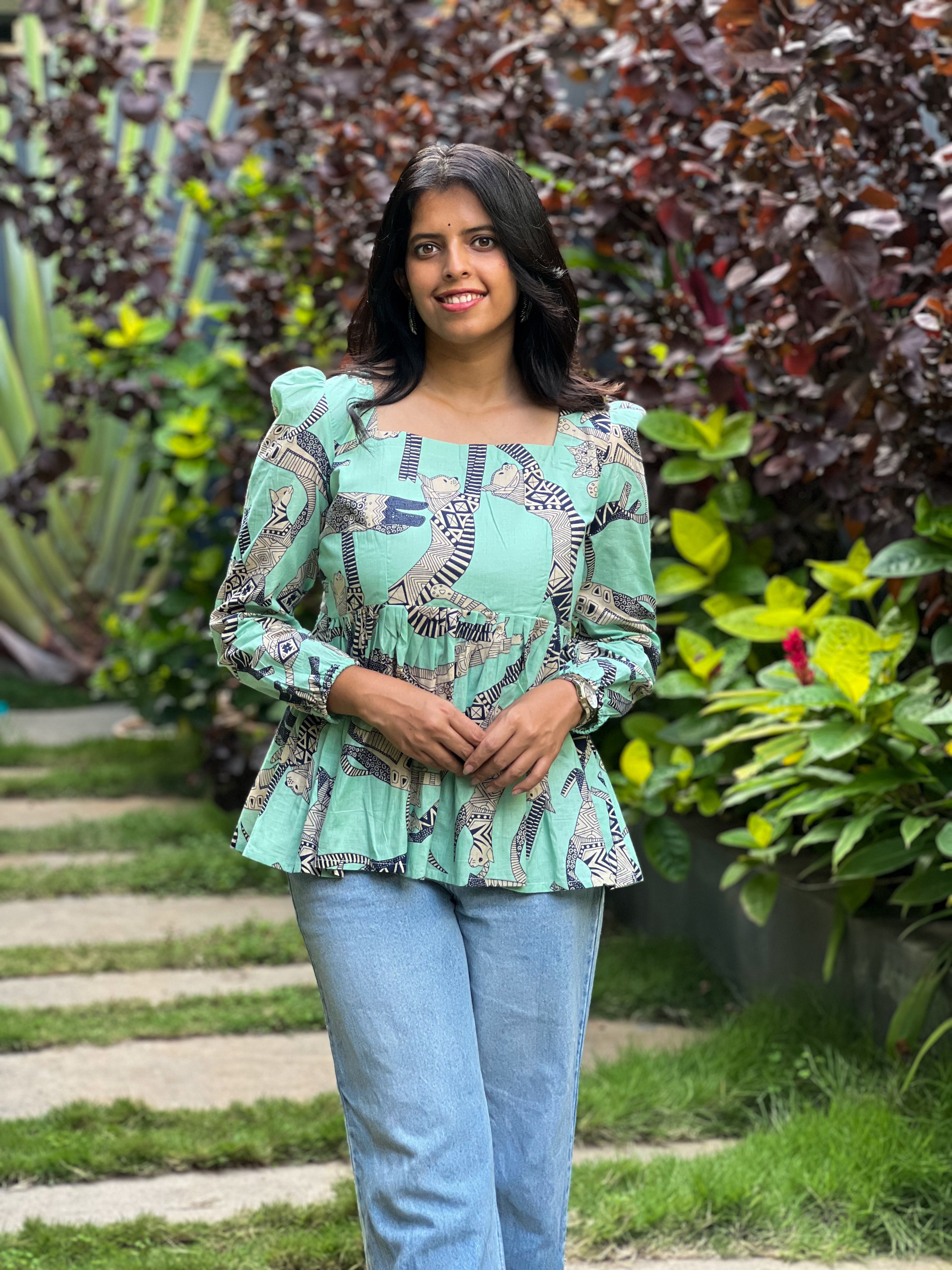 Lucy - Turquoise Blue Cotton Top