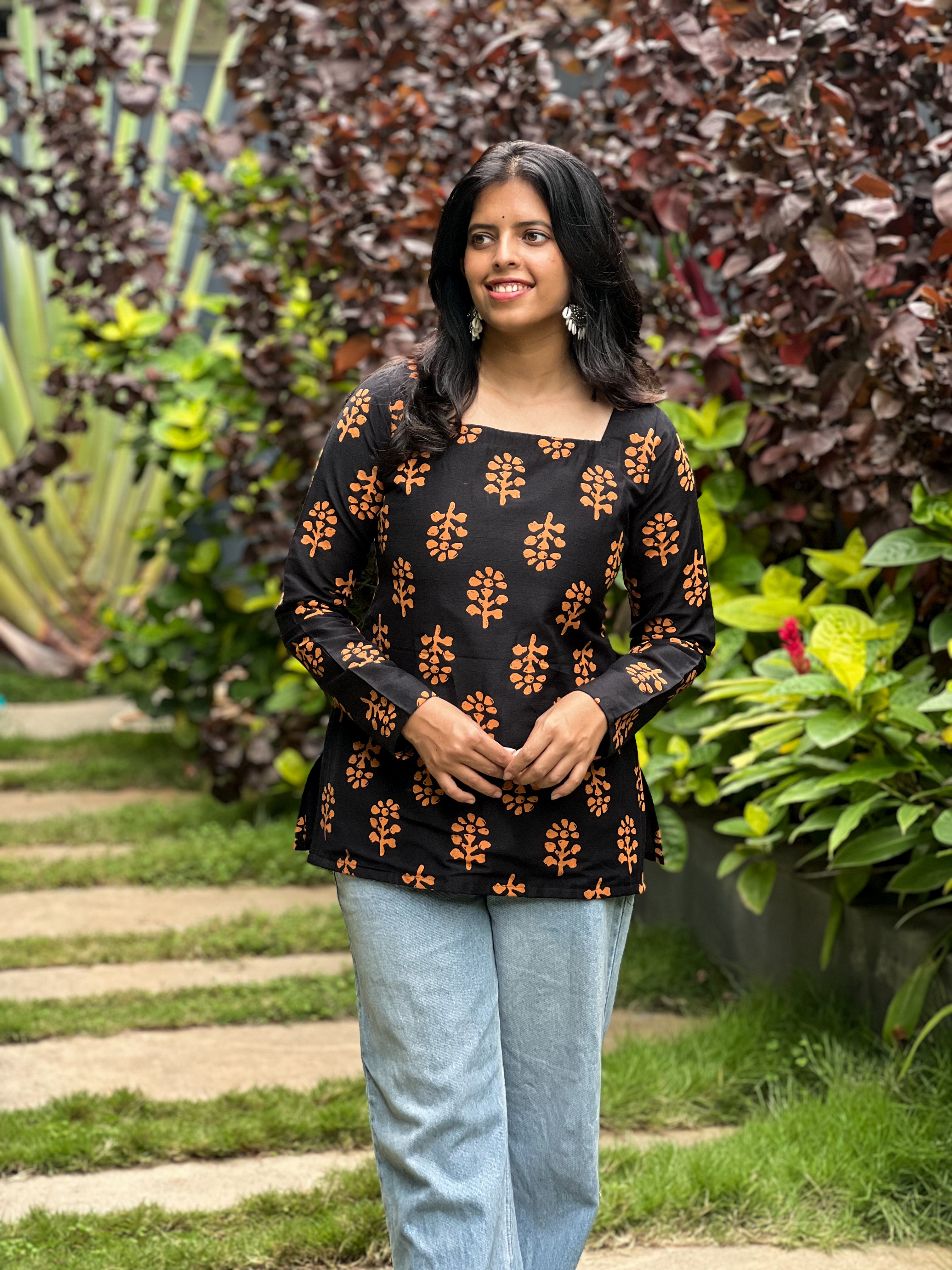 Angel Dust - Black Batik Print Cotton Silk Top