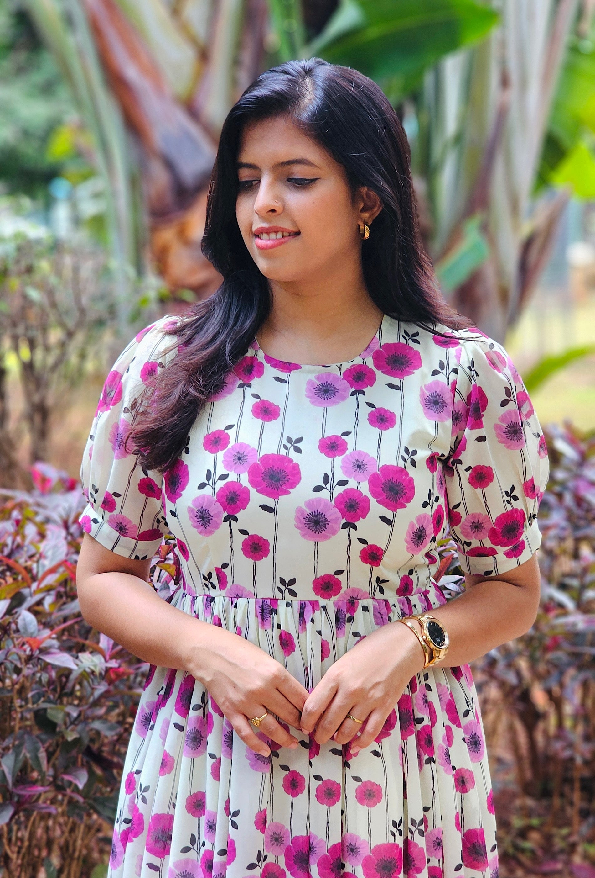 Pink floral printed dress - RD302