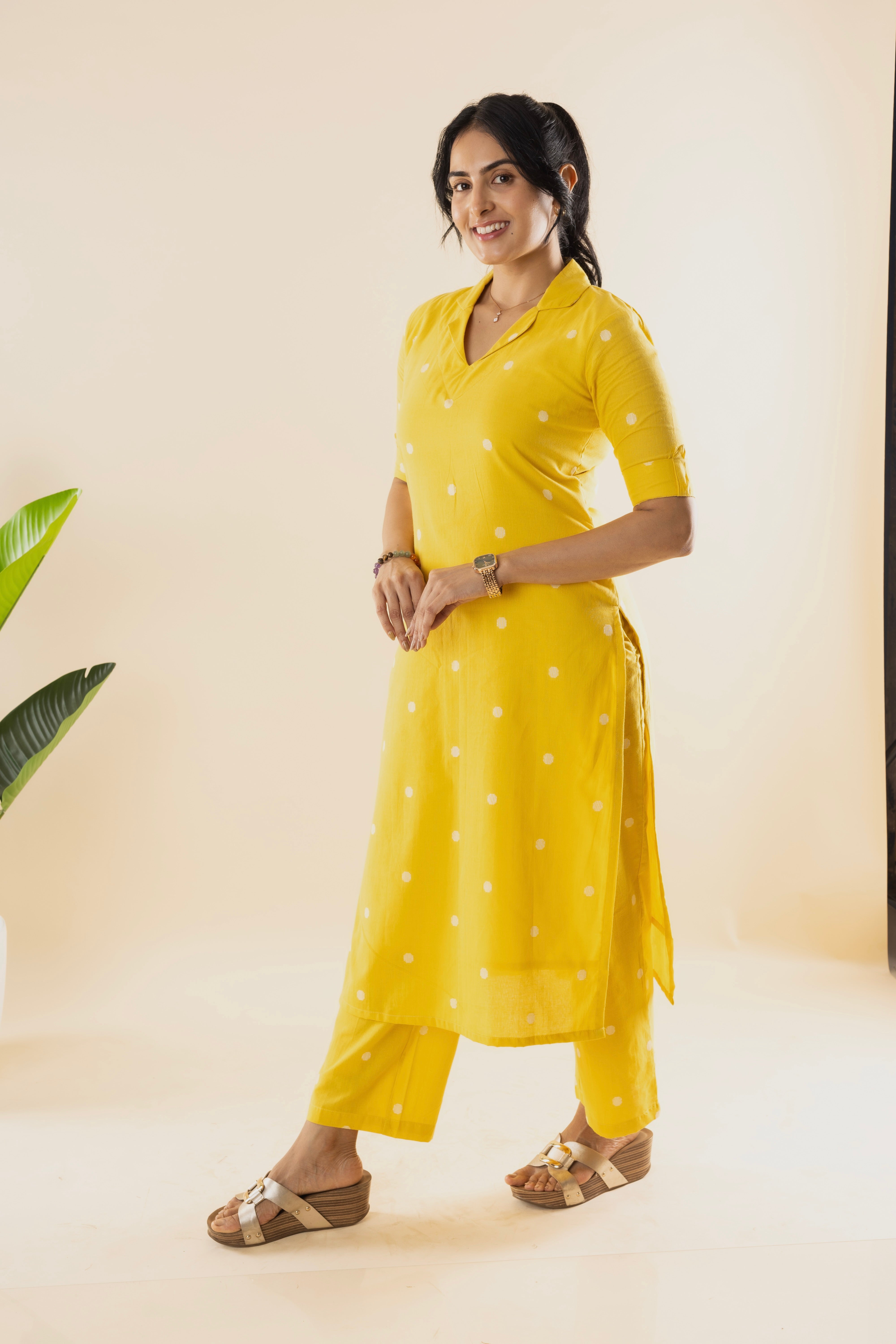 LISA - Yellow Handloom Cotton Kurta Set