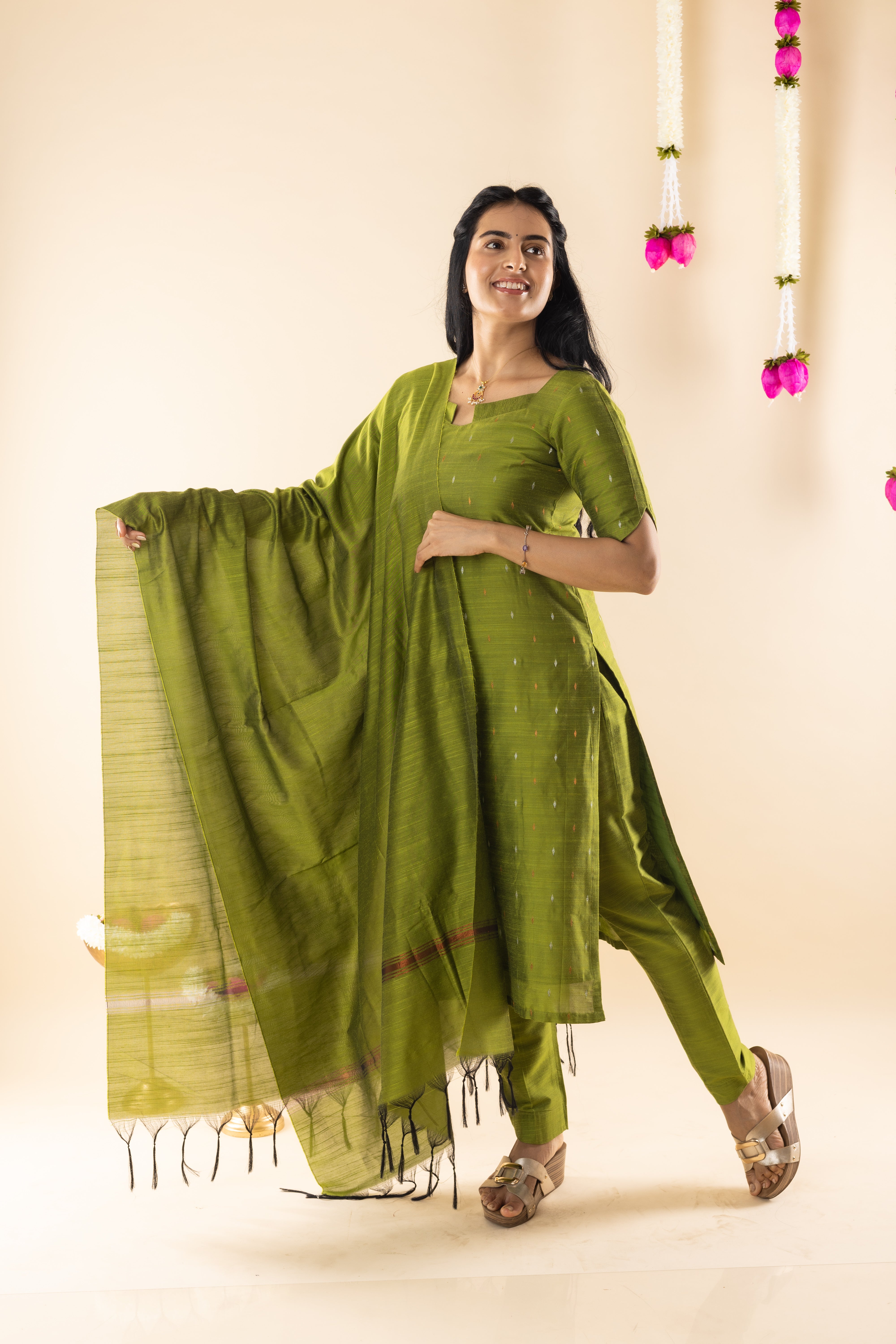 Pragya - Green Dupion Silk Kurta Set