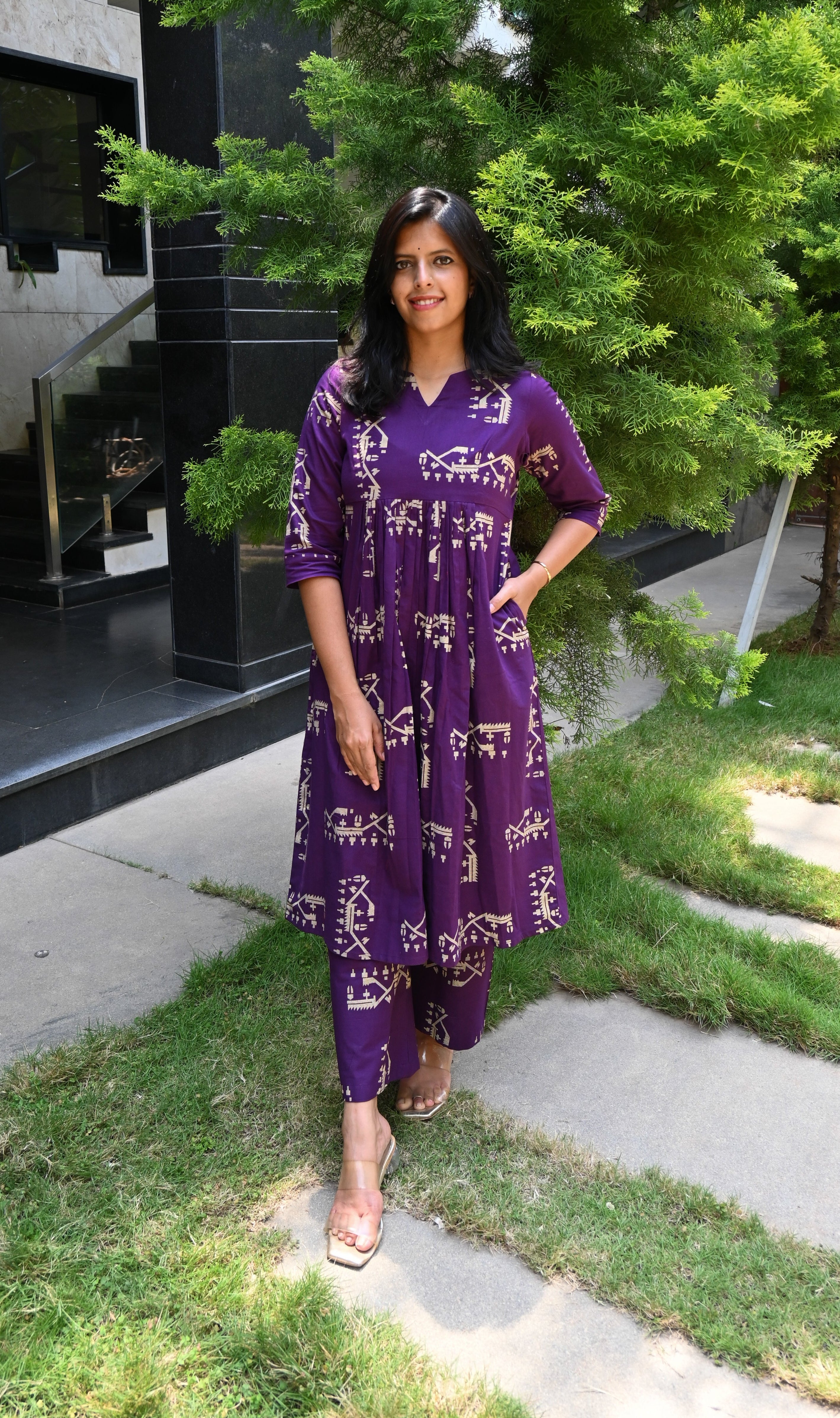 Purple Flex Cotton A-Line Co-ord Set