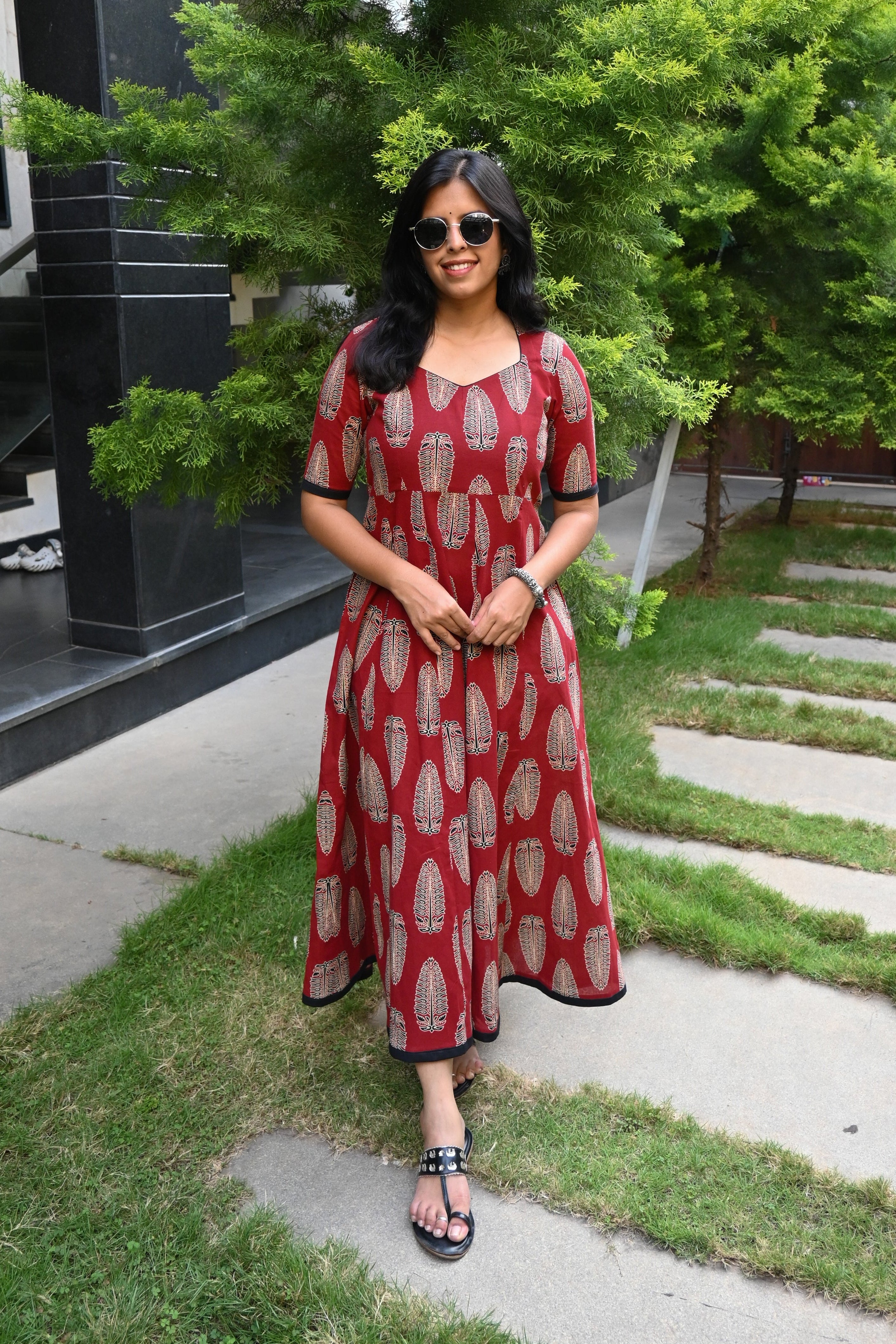 Maroon Flex Cotton Kali Maxi Dress