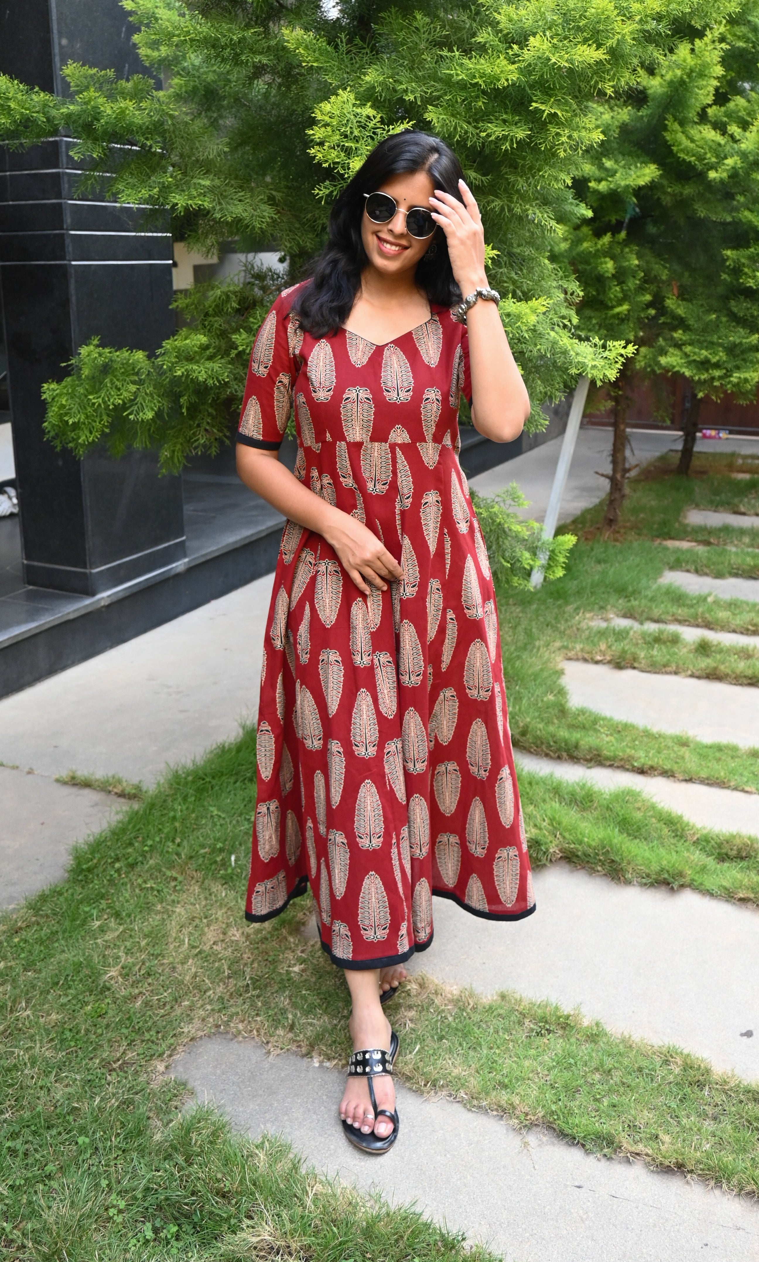 Maroon Flex Cotton Kali Maxi Dress