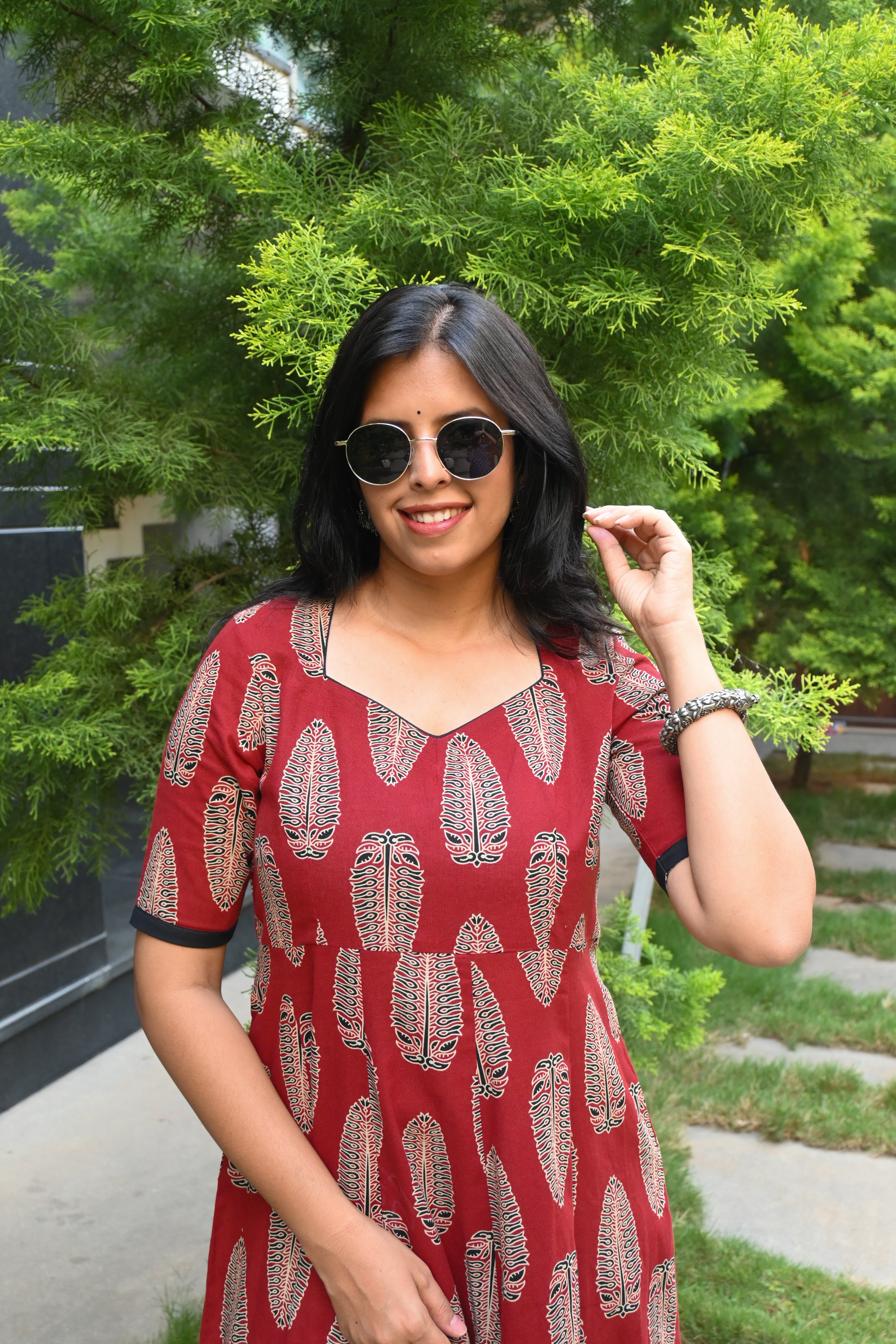 Maroon Flex Cotton Kali Maxi Dress