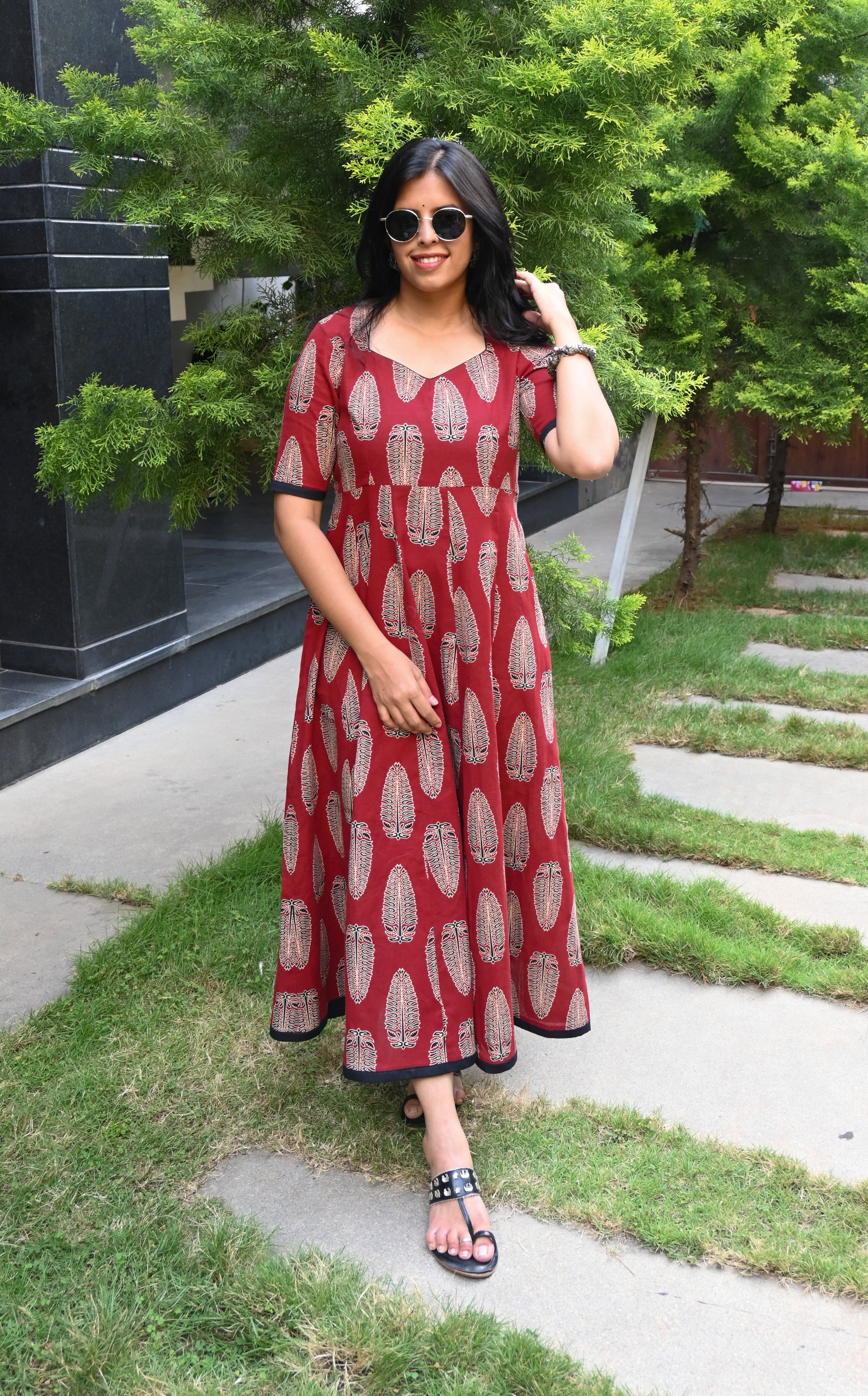Maroon Flex Cotton Kali Maxi Dress