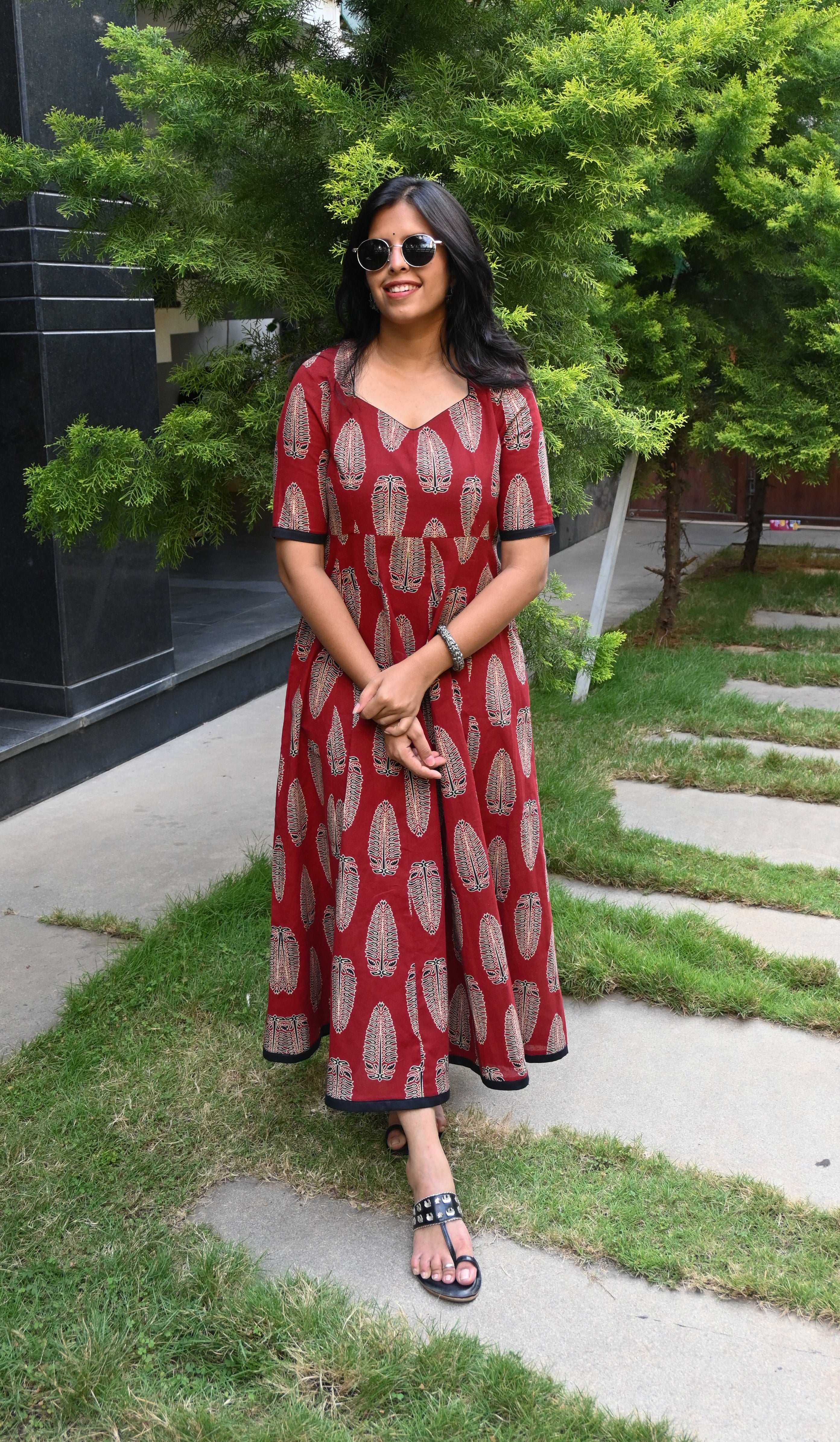 Maroon Flex Cotton Kali Maxi Dress