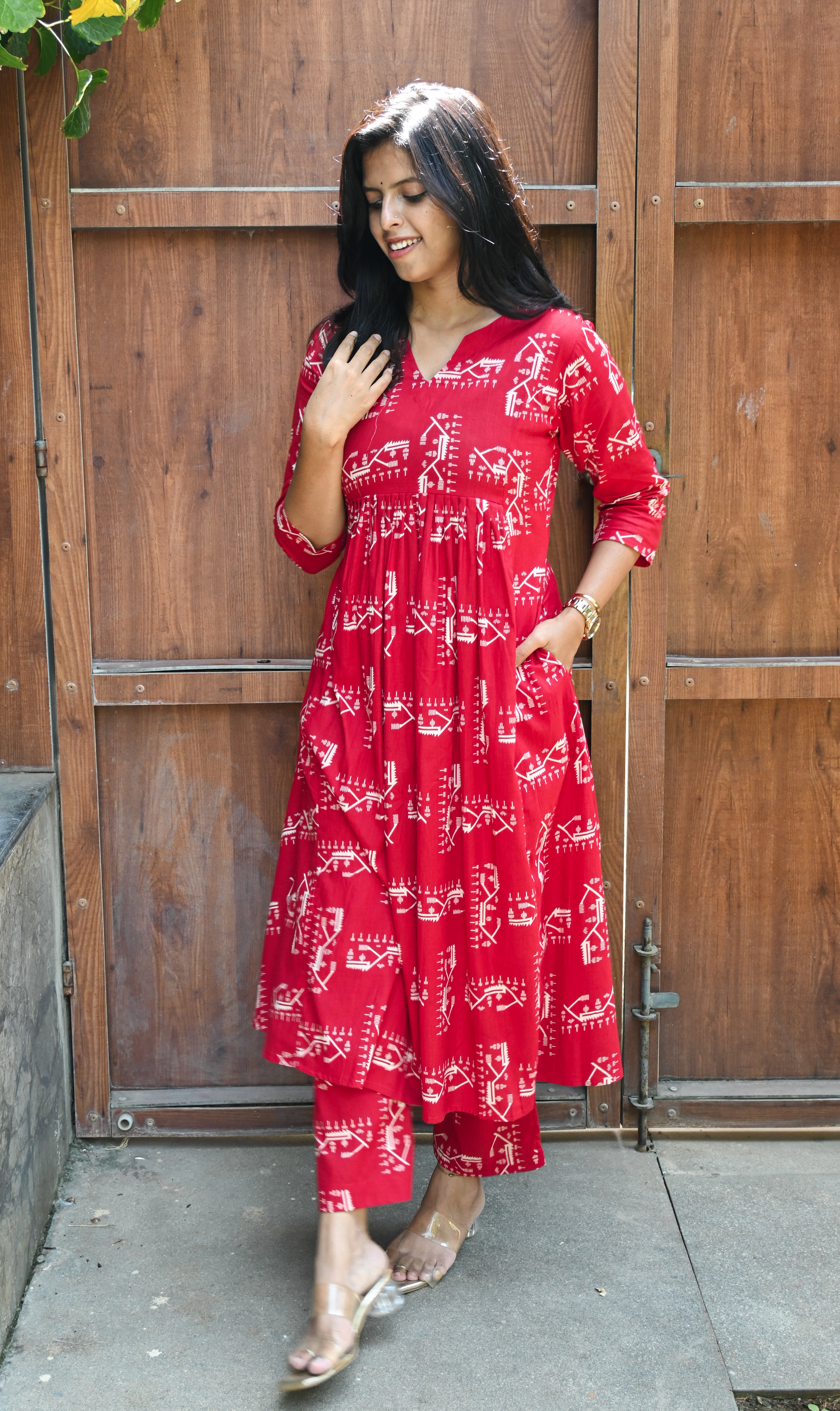 Red Cotton A- Line Co-ord Set