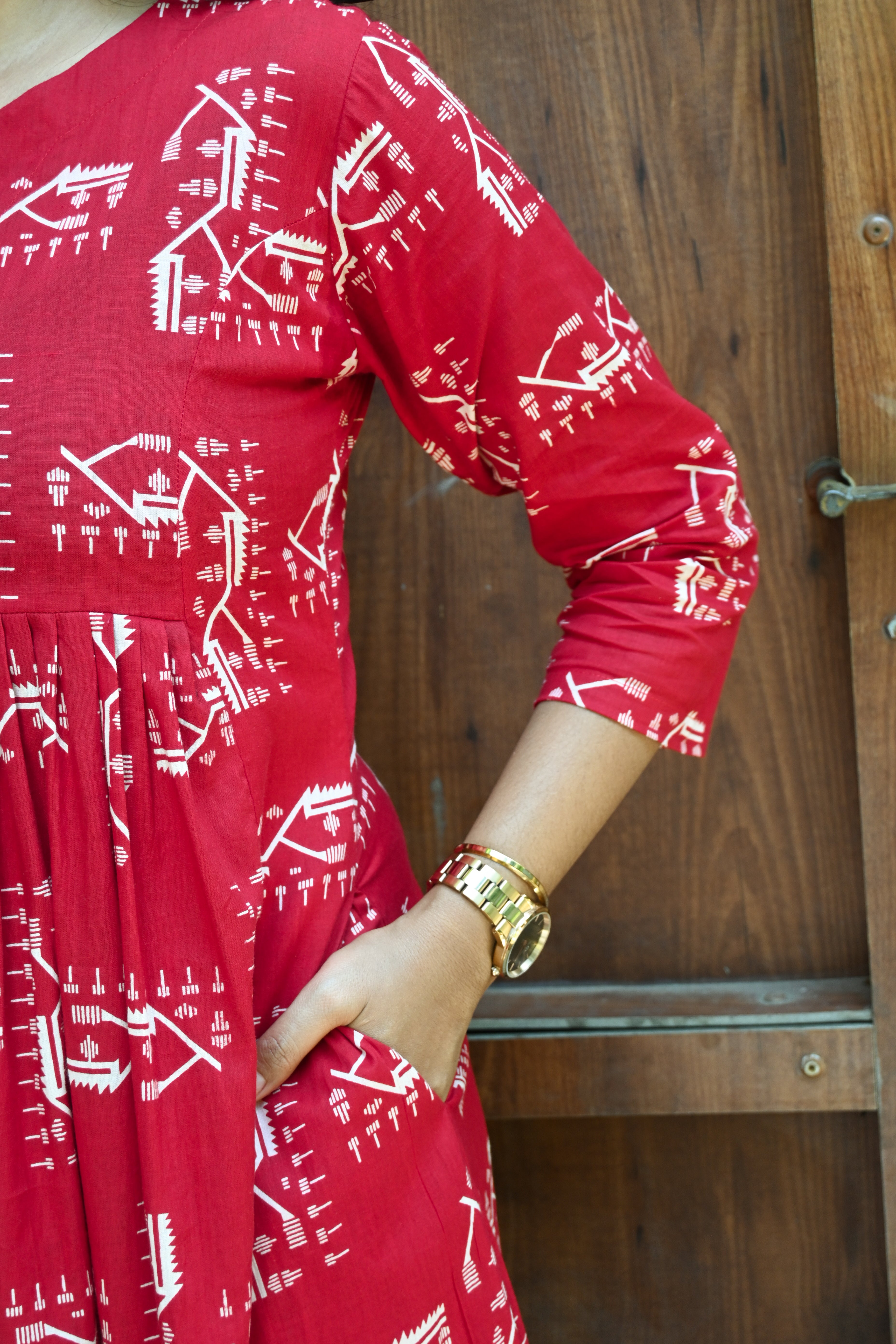 Red Cotton A- Line Co-ord Set