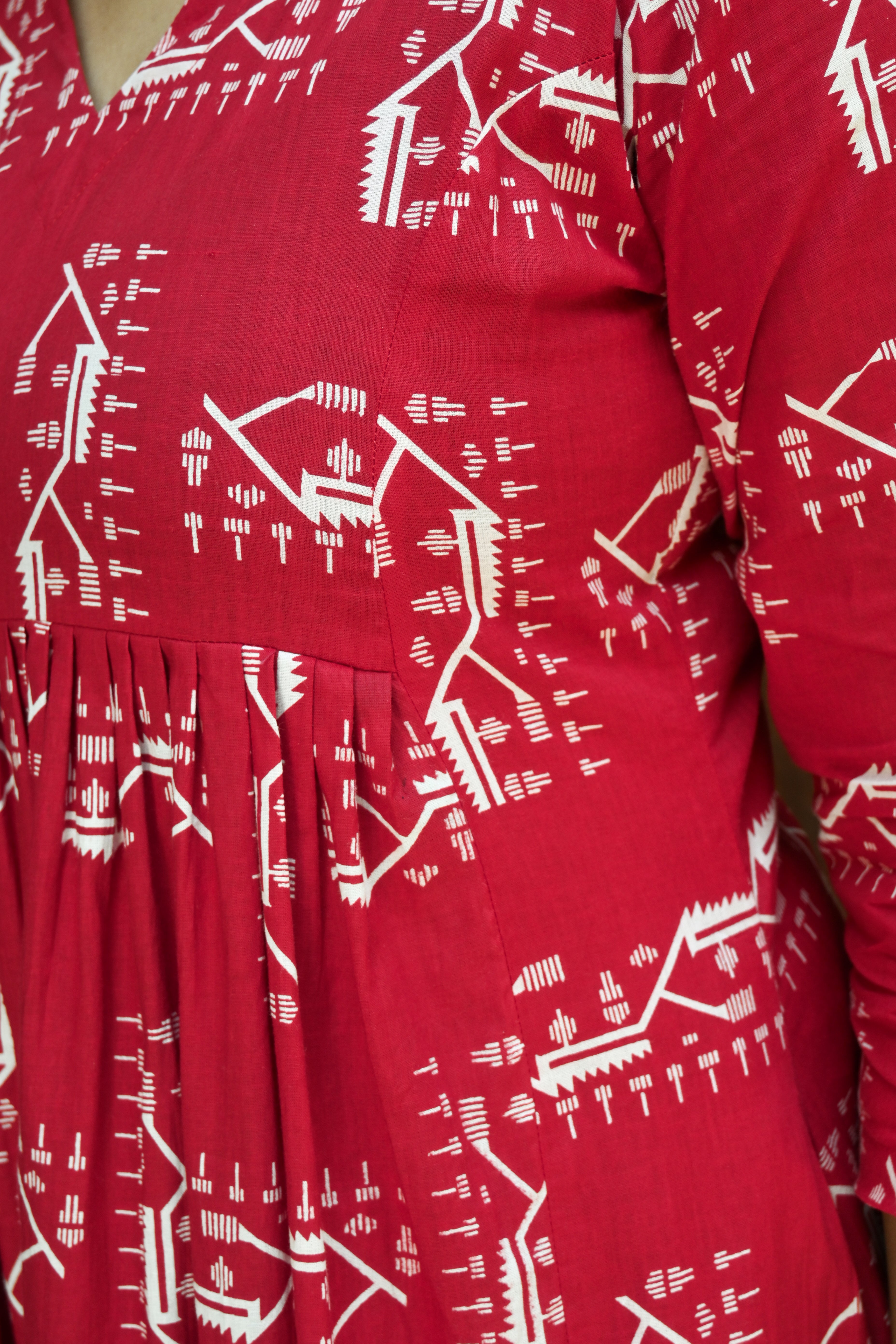 Red Cotton A- Line Co-ord Set