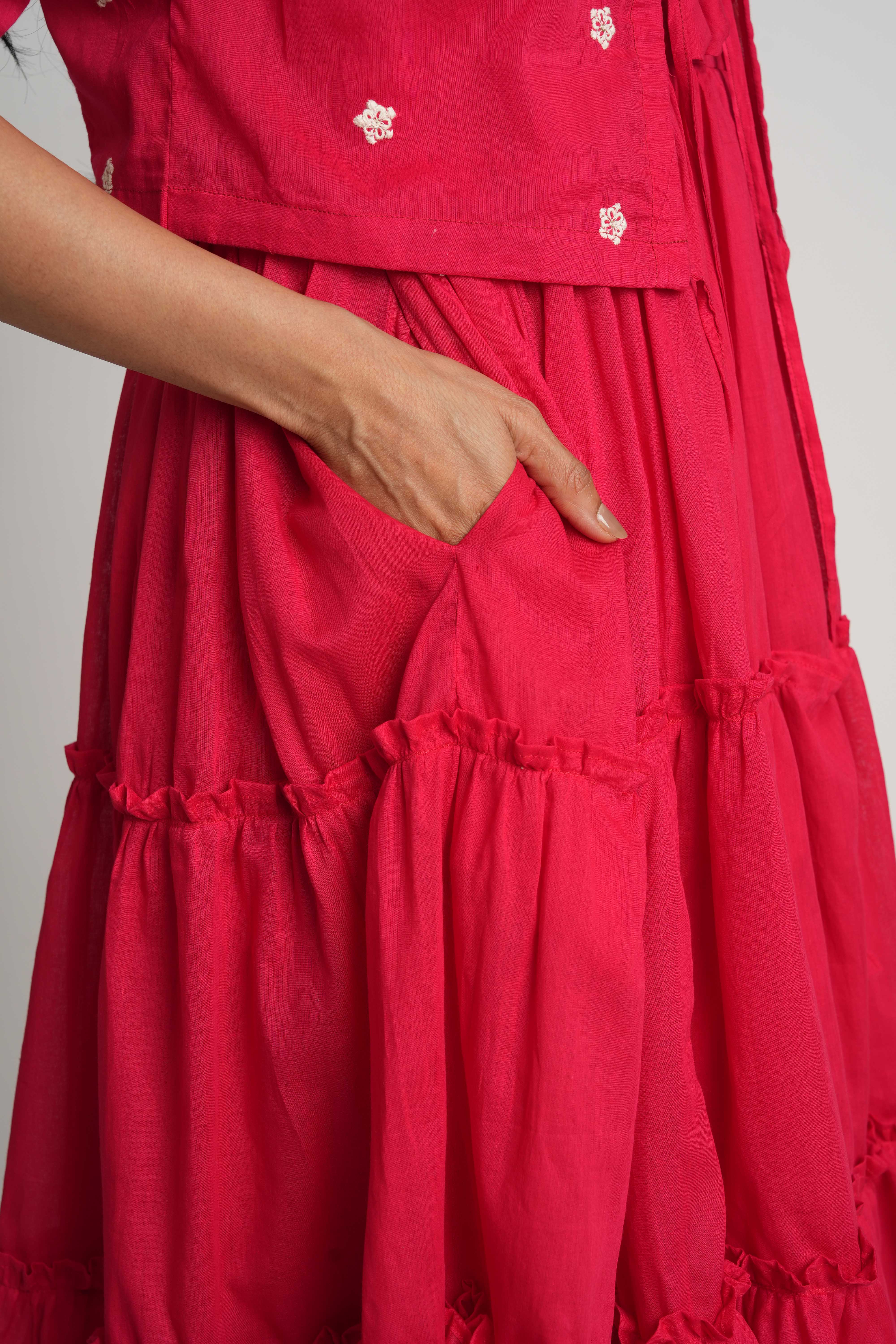 Red Mul Cotton Shrug Dress