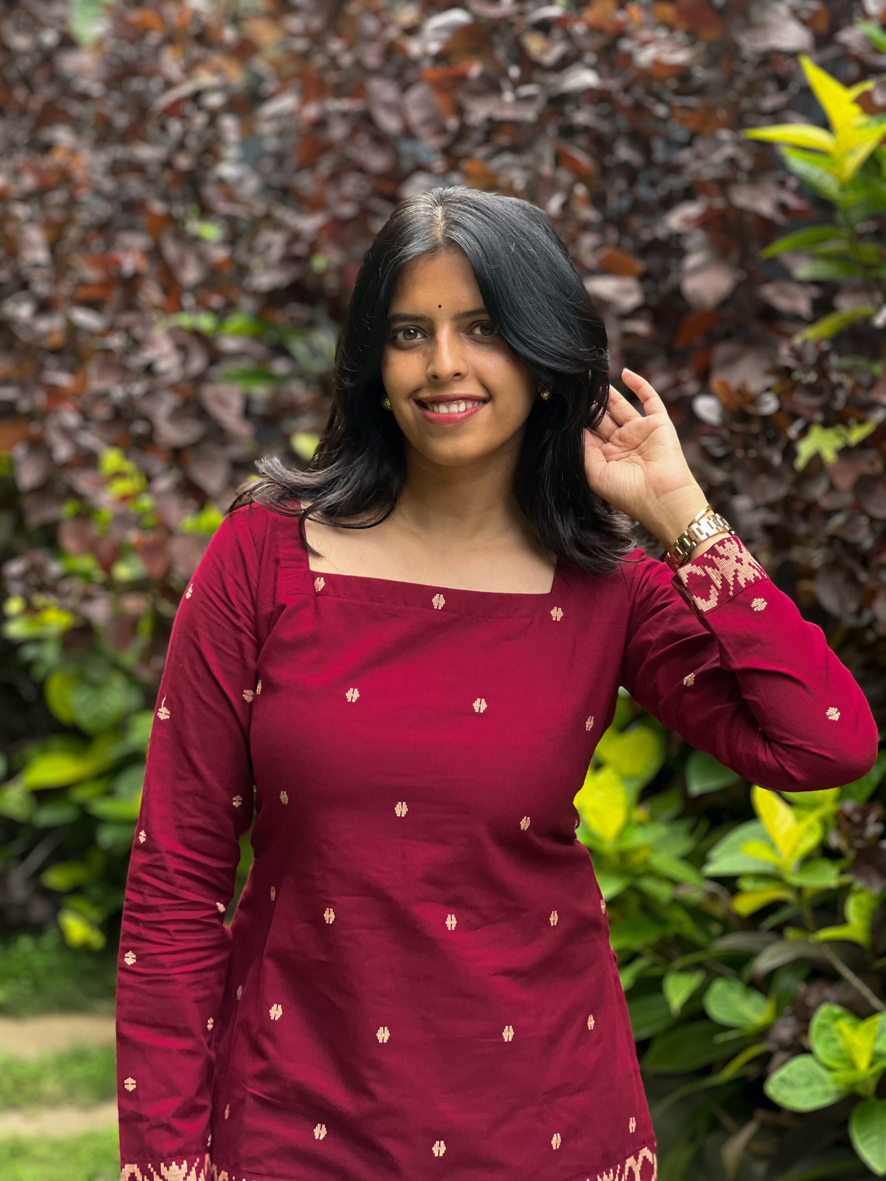 Kadali - Maroon Jamdani Cotton Top