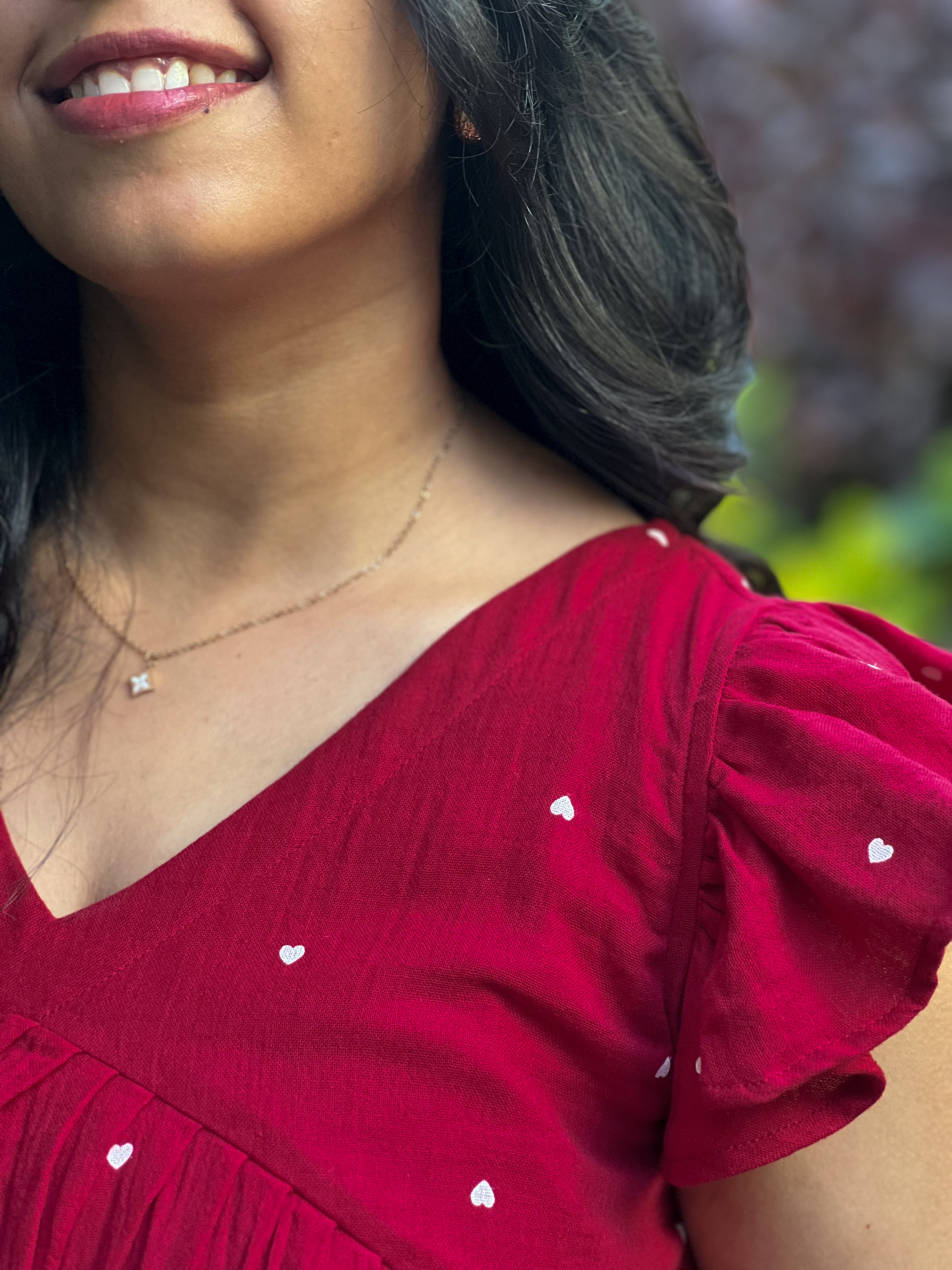 Angelisa(Nursing) - Red Muslin Cotton Heart Print Dress