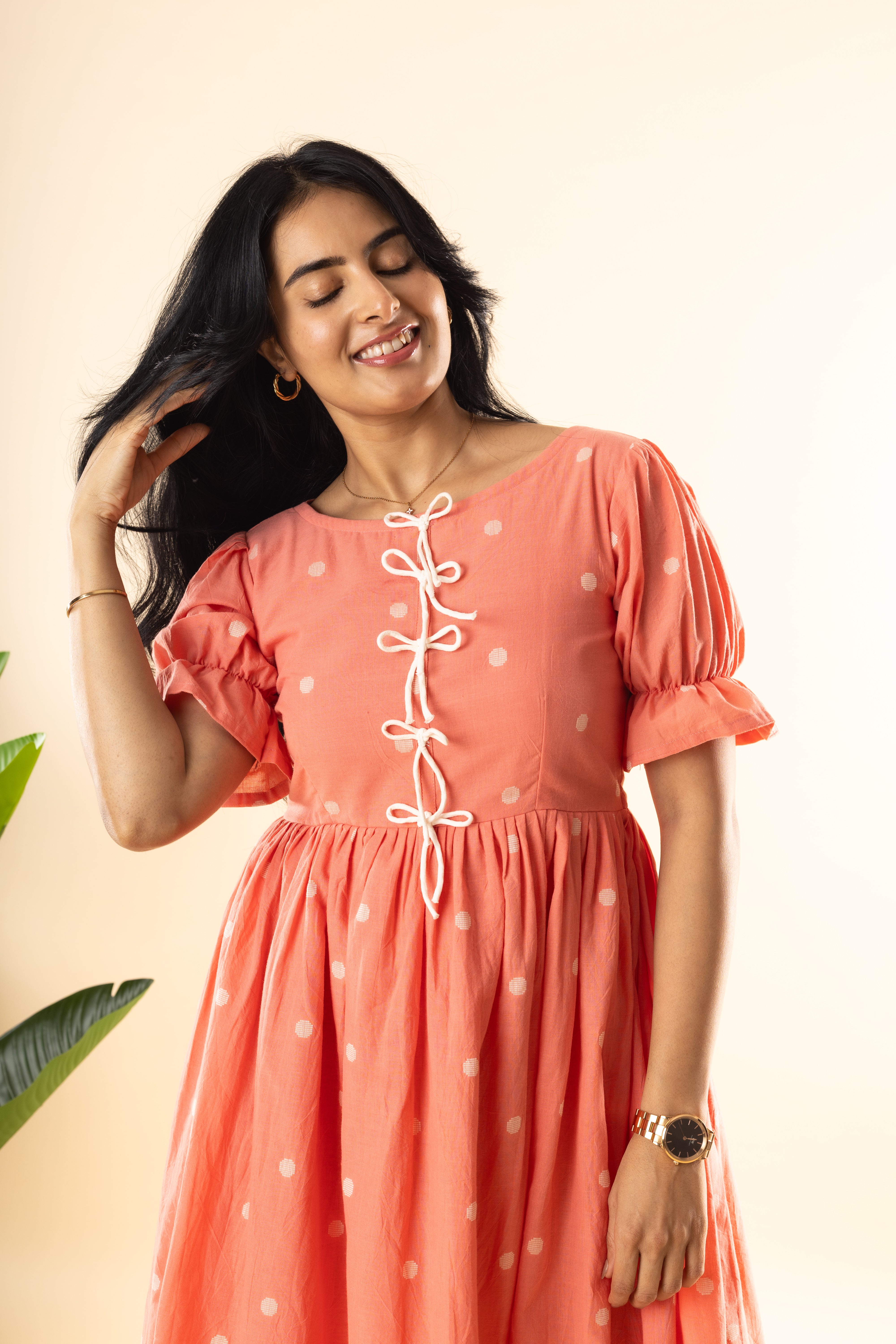 Berry Girl - Orange Handloom Cotton Dress