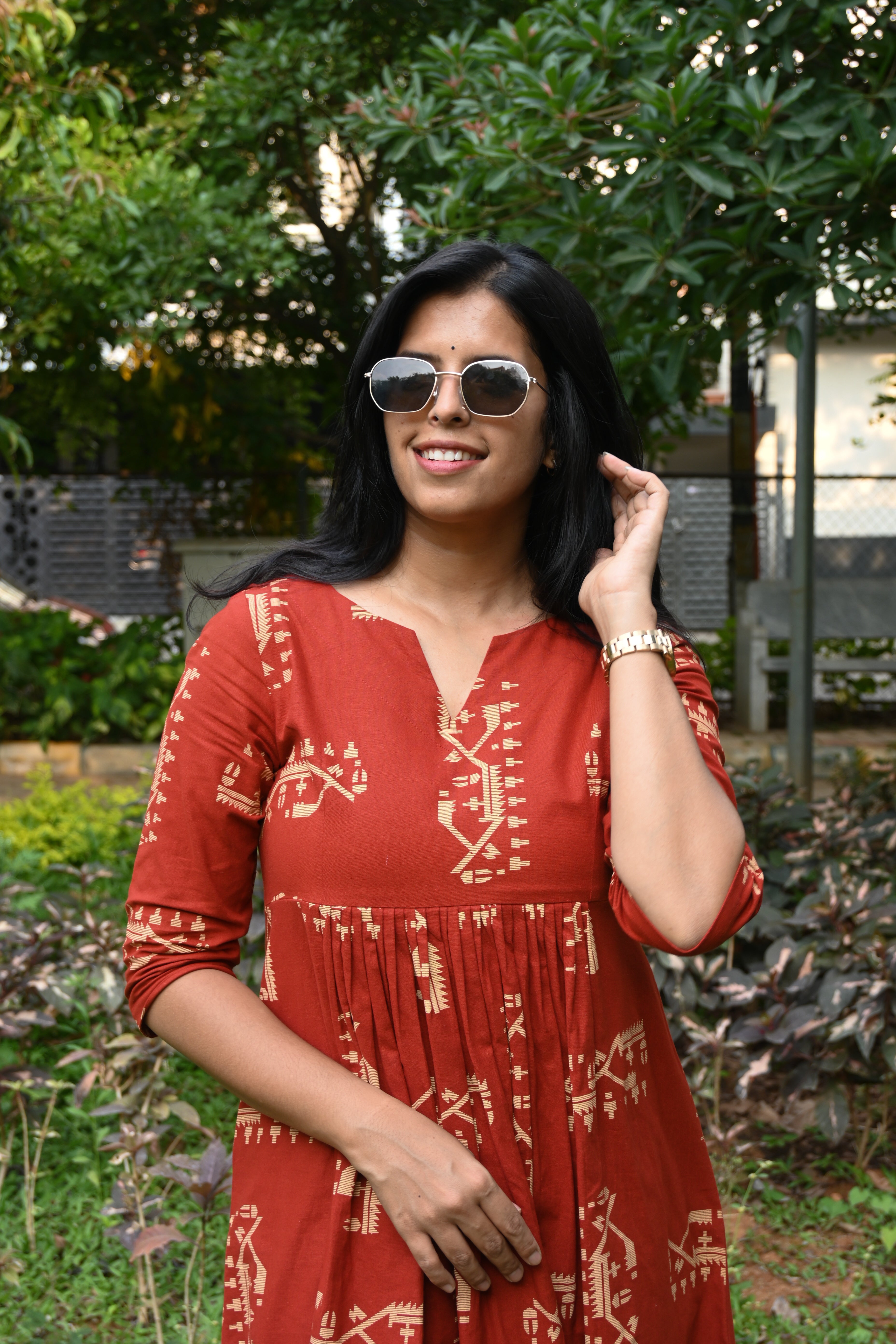 Rust Orange Flex Cotton A-Line Co-ord Set