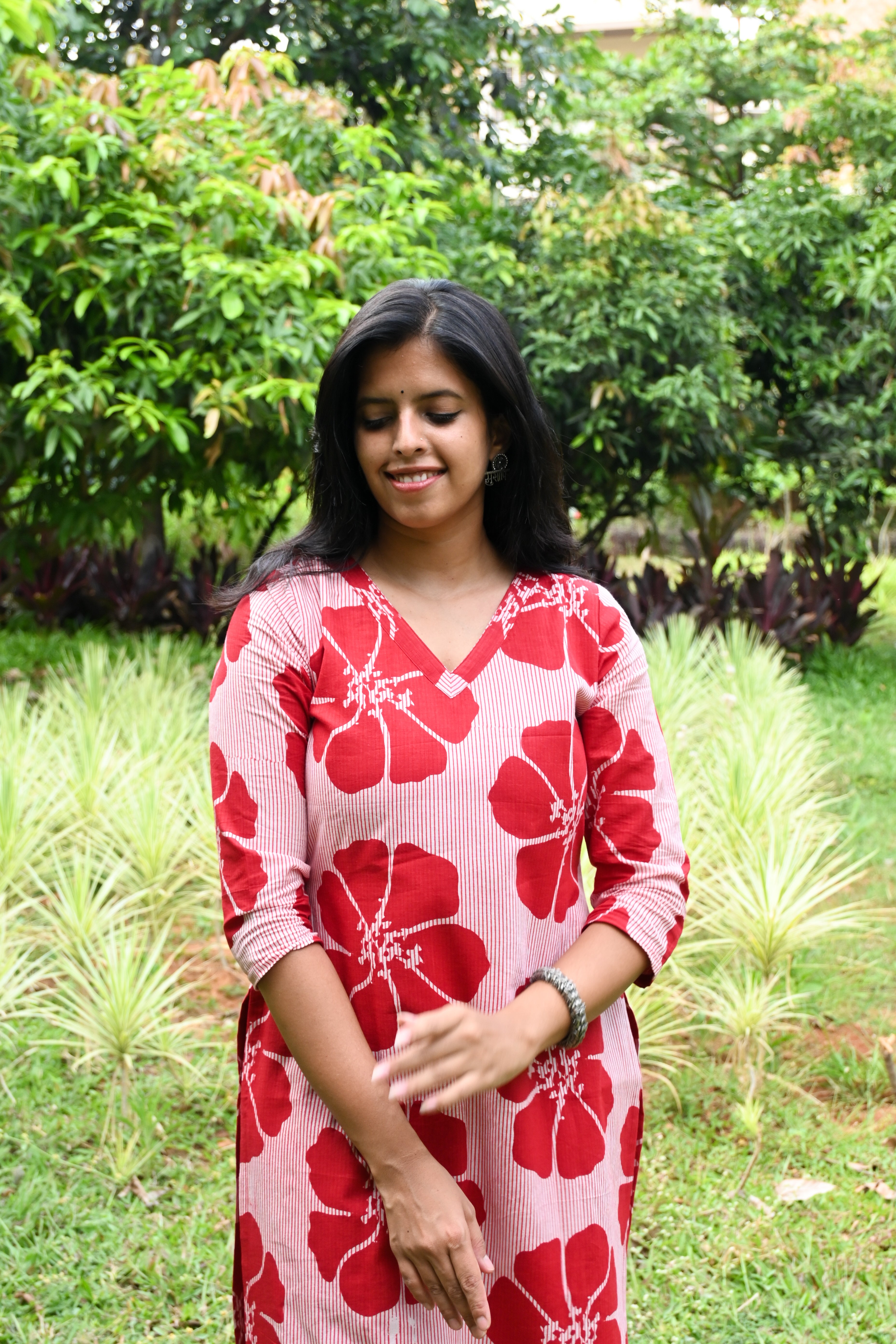 Red Floral Cotton A-Line Co-ord Set