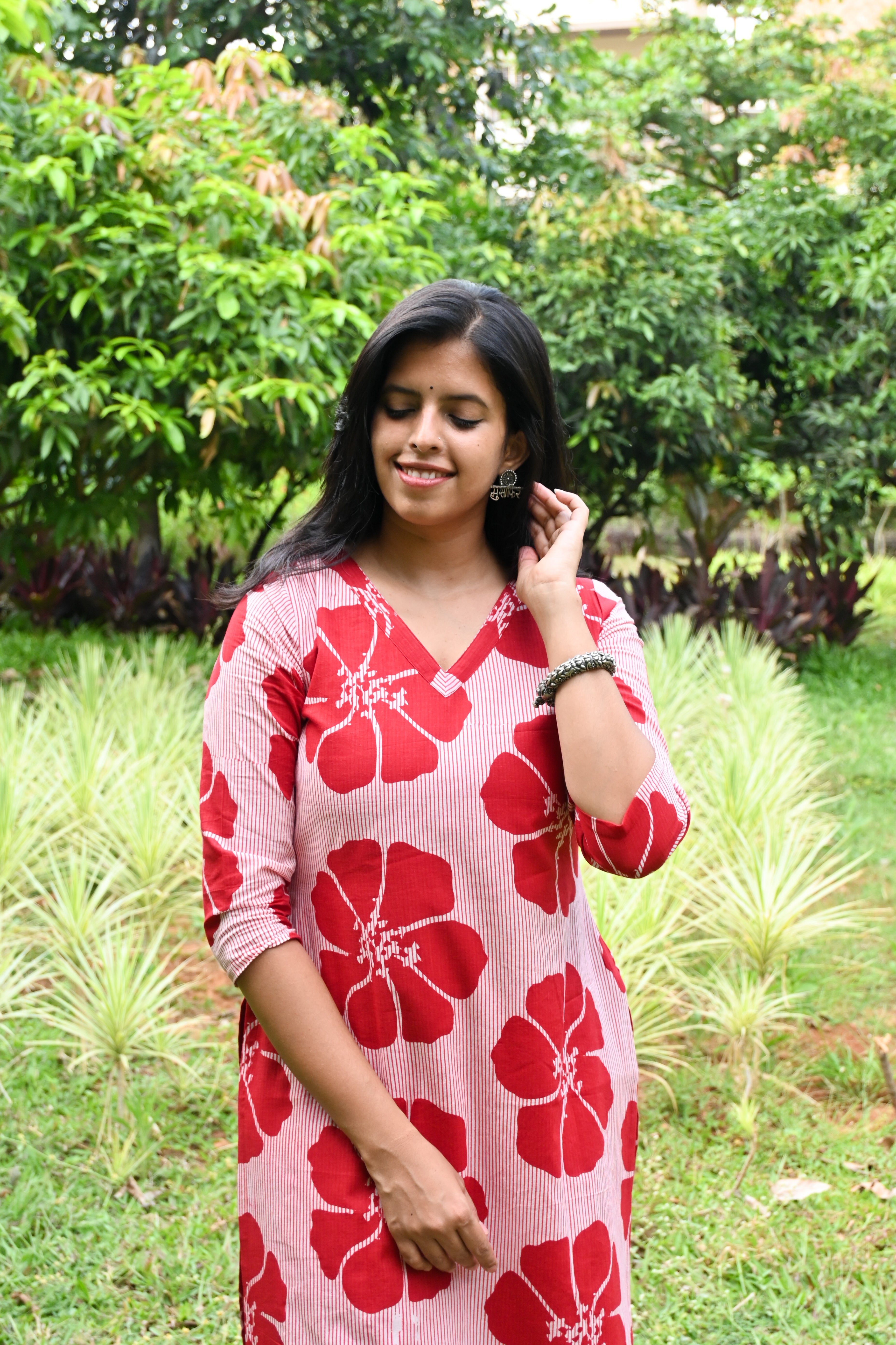 Red Floral Cotton A-Line Co-ord Set