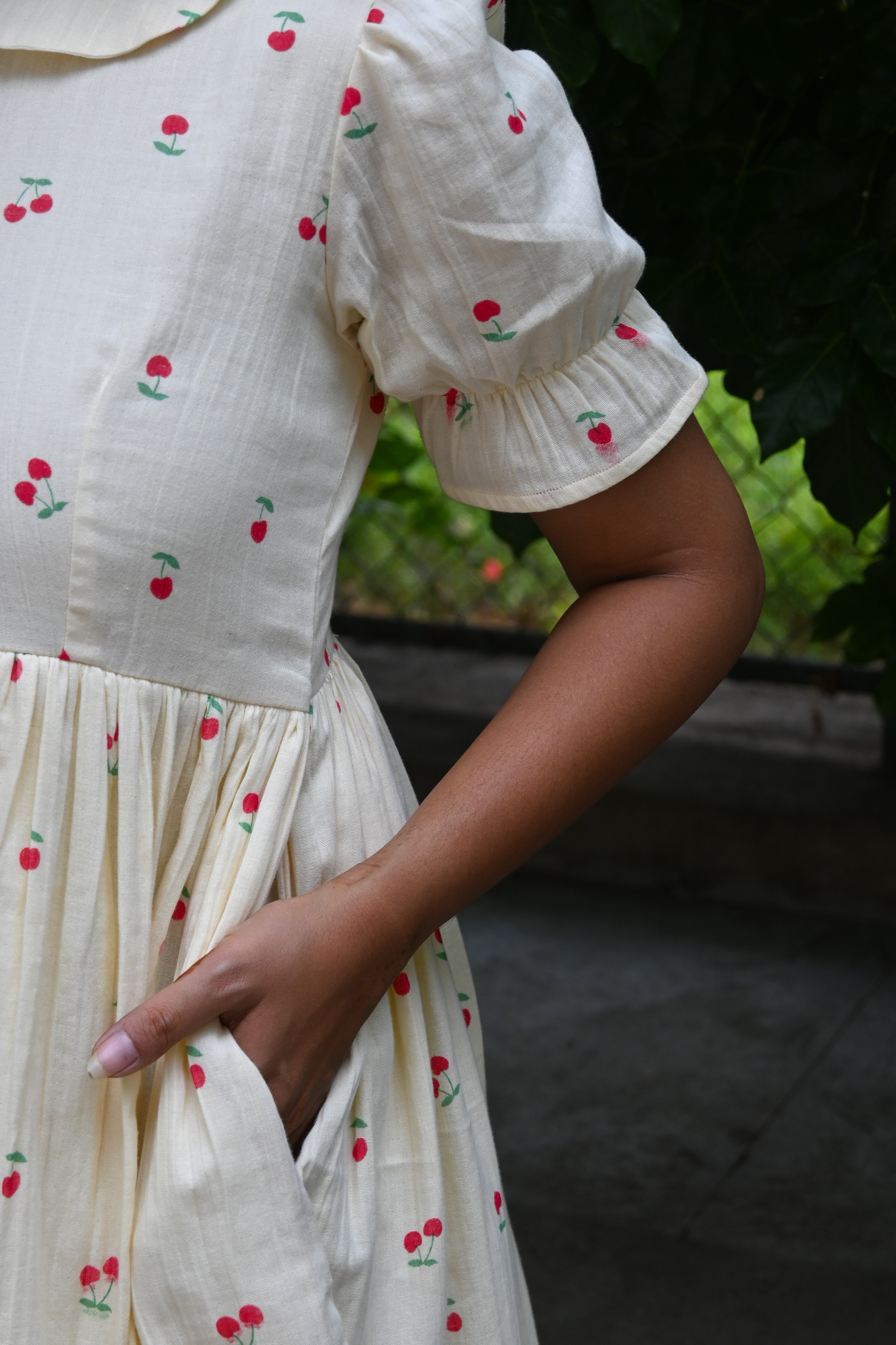 Cream Muslin Peter collar Flared Dress
