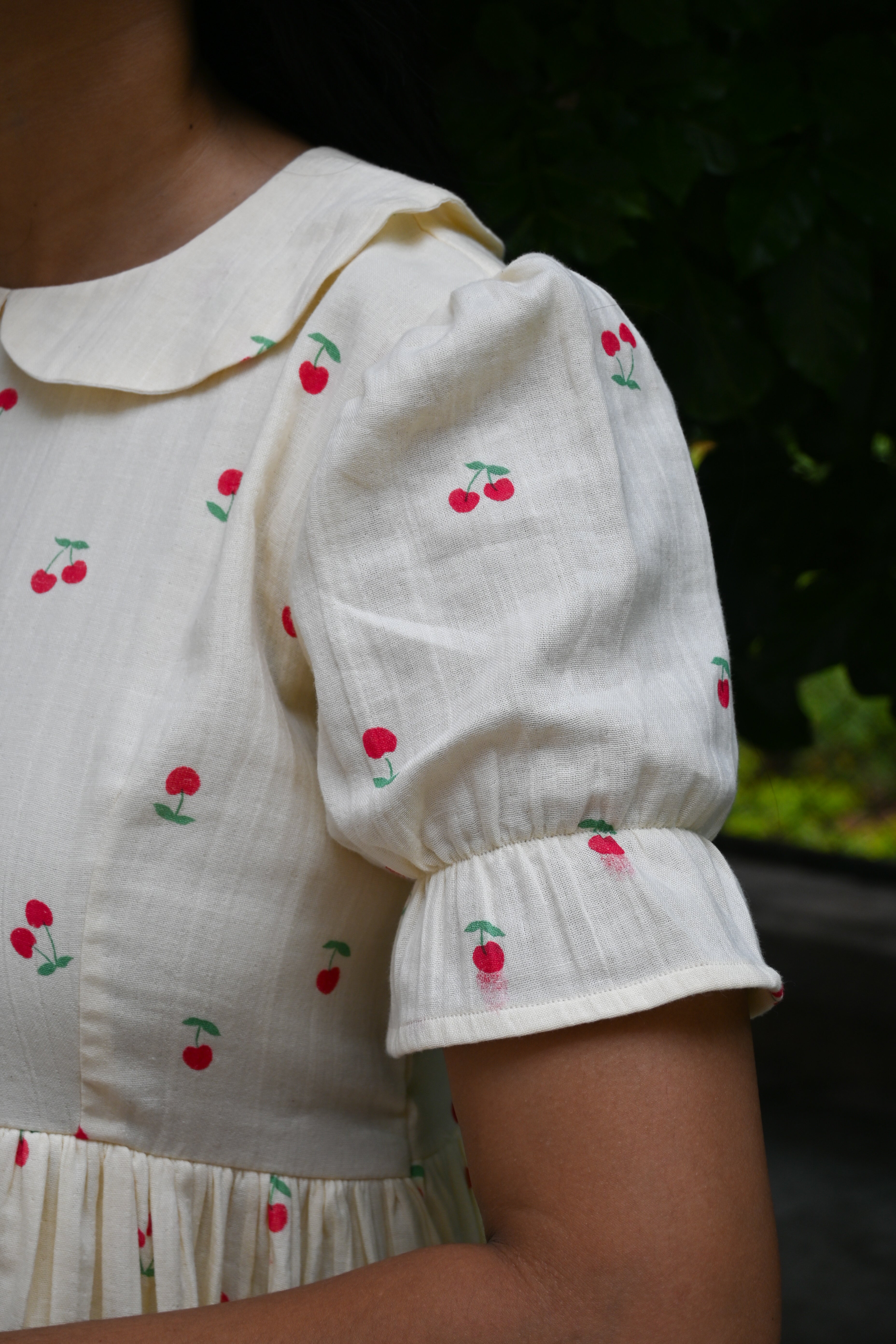Cream Muslin Peter collar Flared Dress