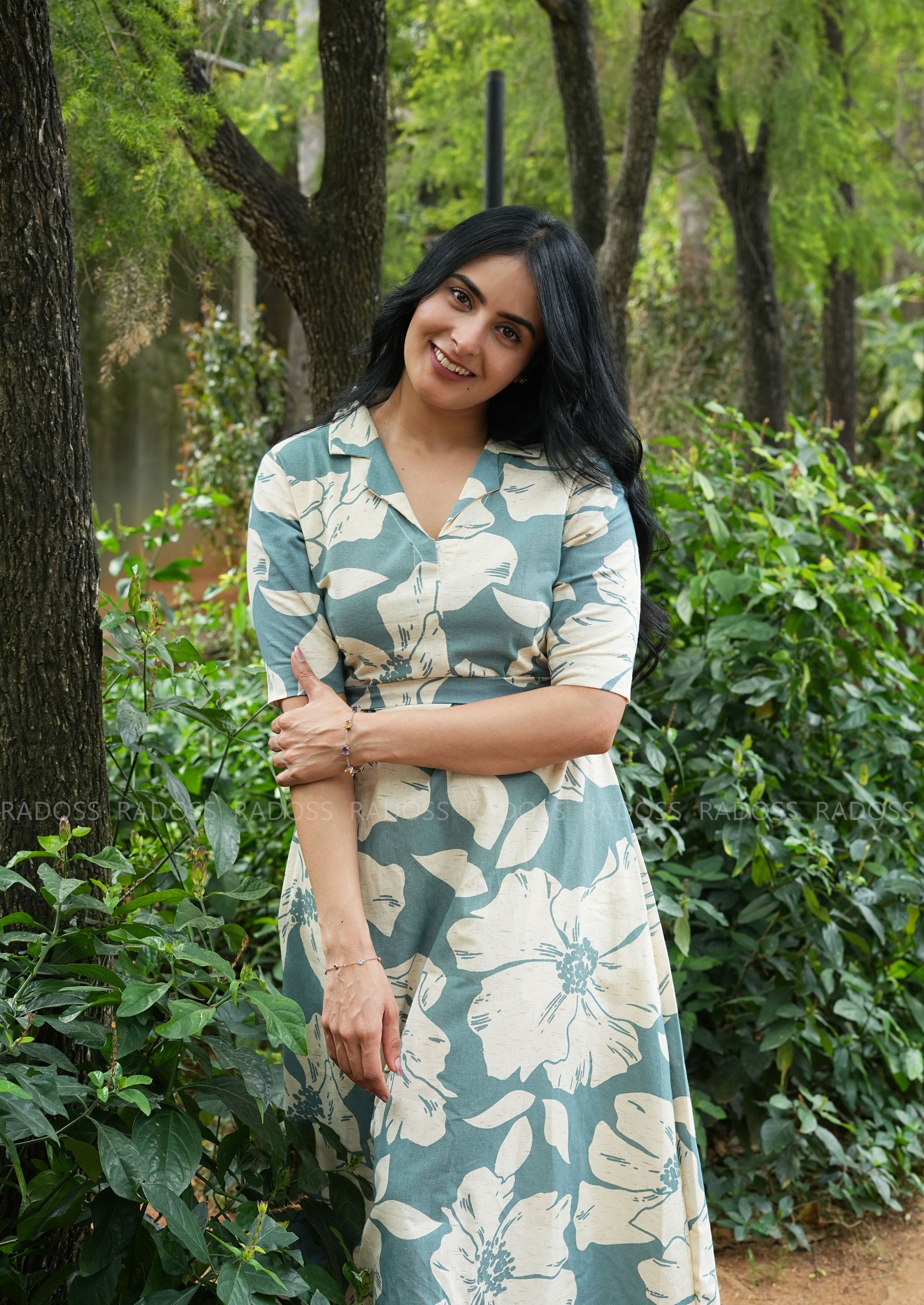 Teal Floral Flex Cotton Dress
