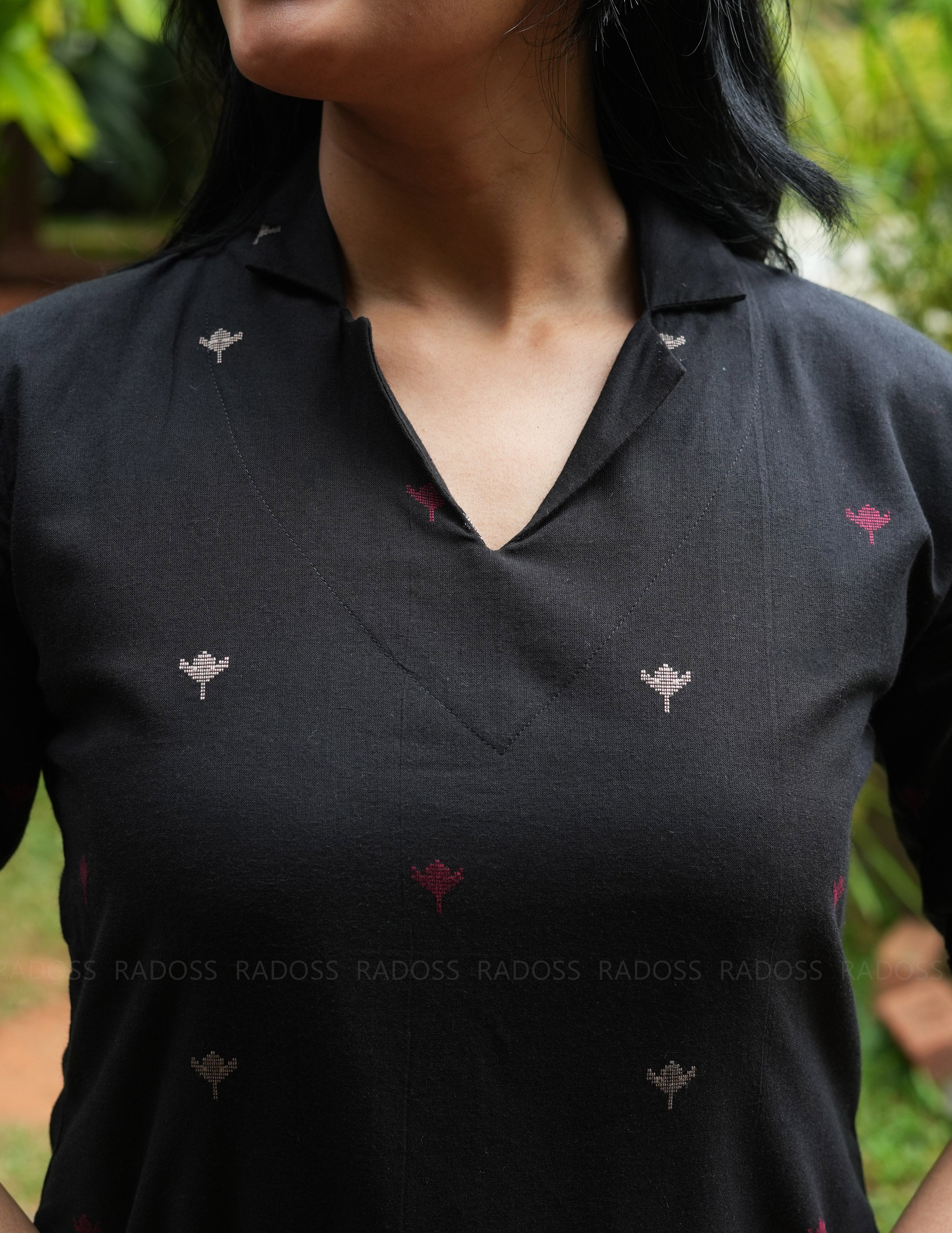 Black Handloom Cotton Kurta Set