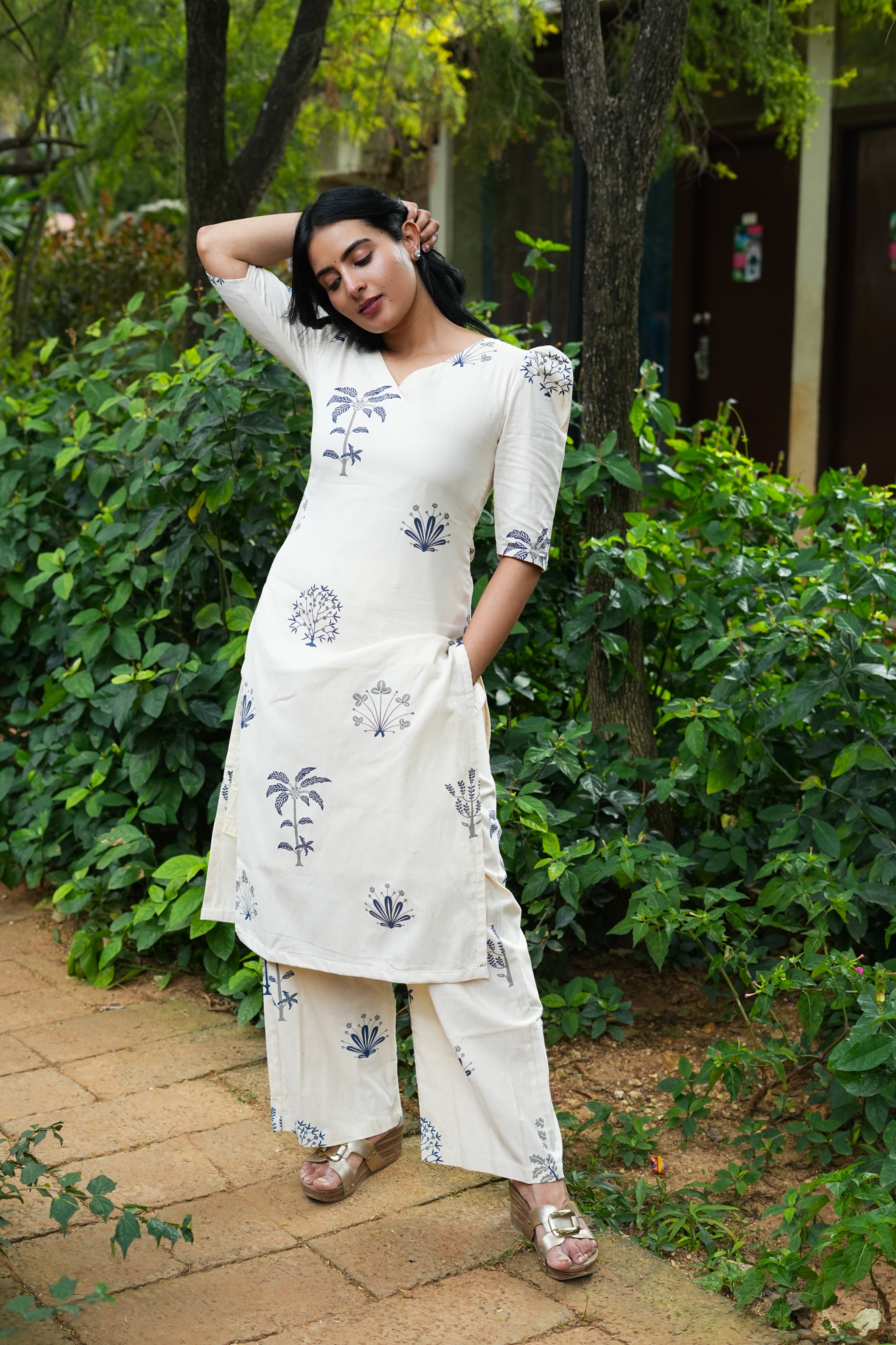Off White Cotton Kurta Set