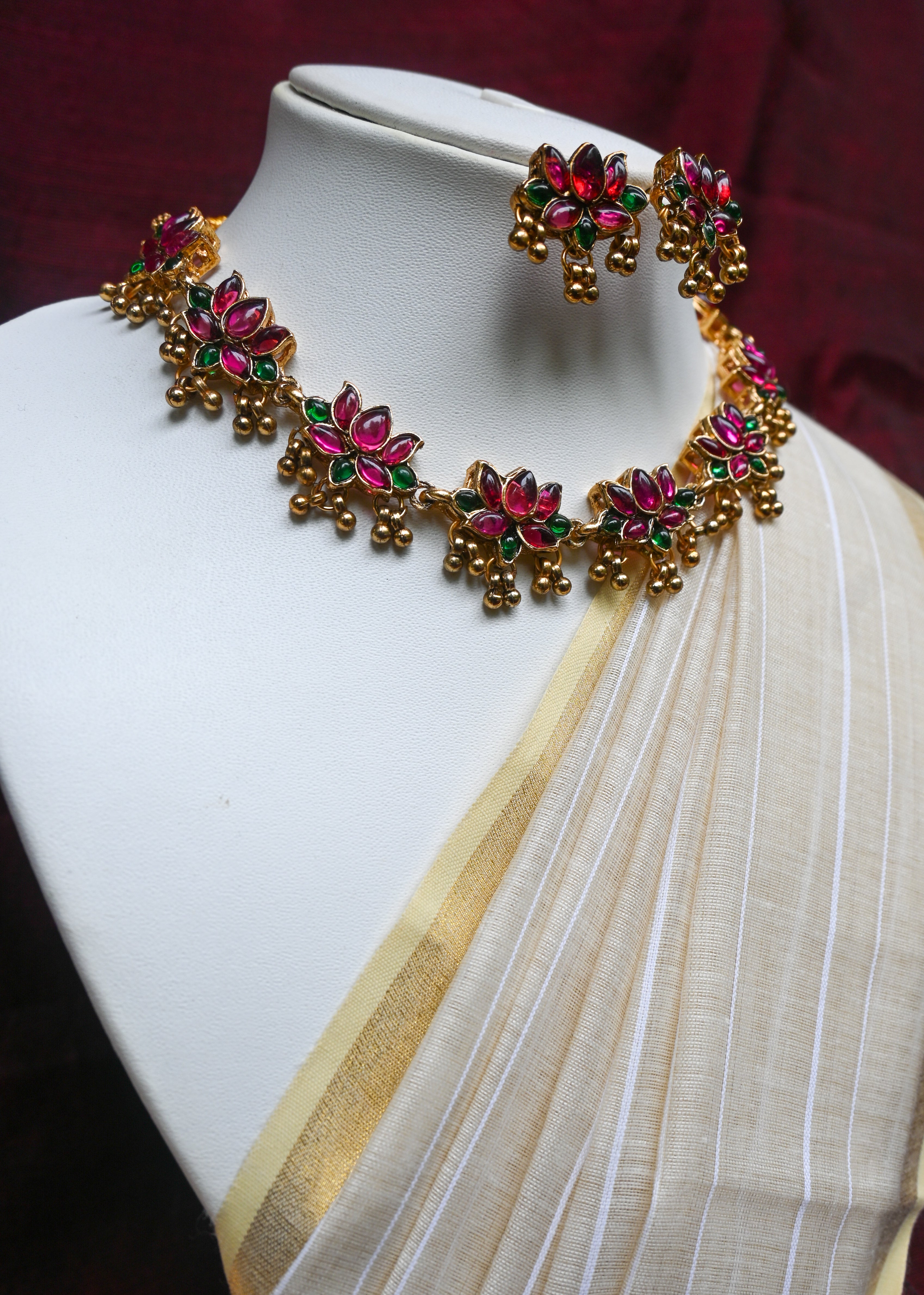 Padmika - Ruby Lotus Necklace Set
