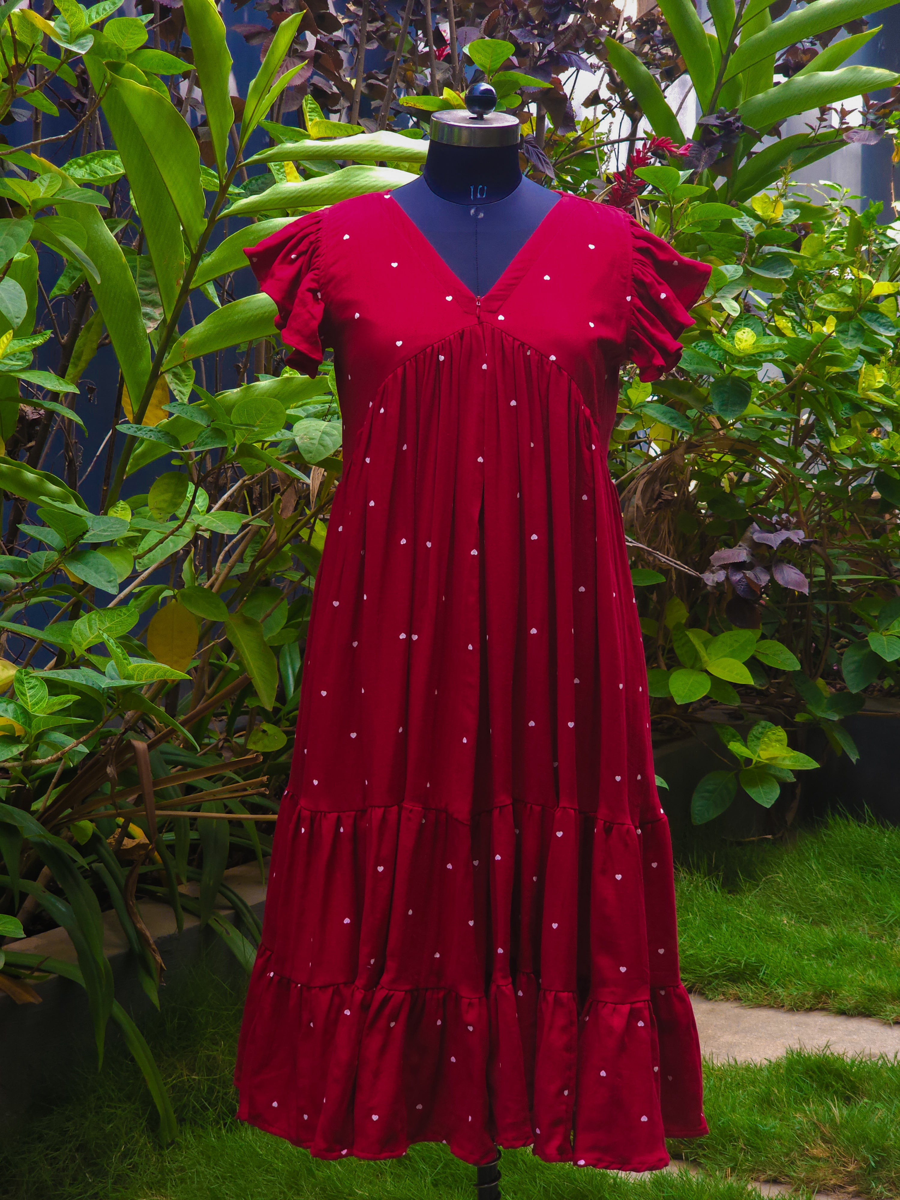 Angelisa(Nursing) - Red Muslin Cotton Heart Print Dress