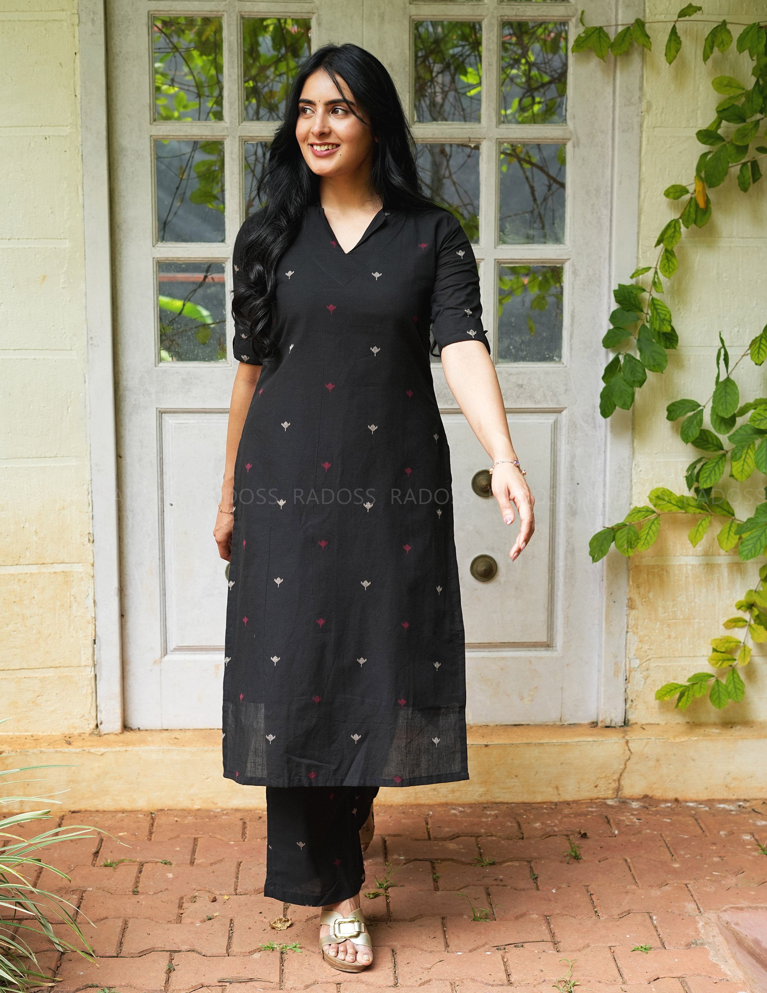 Black Handloom Cotton Kurta Set