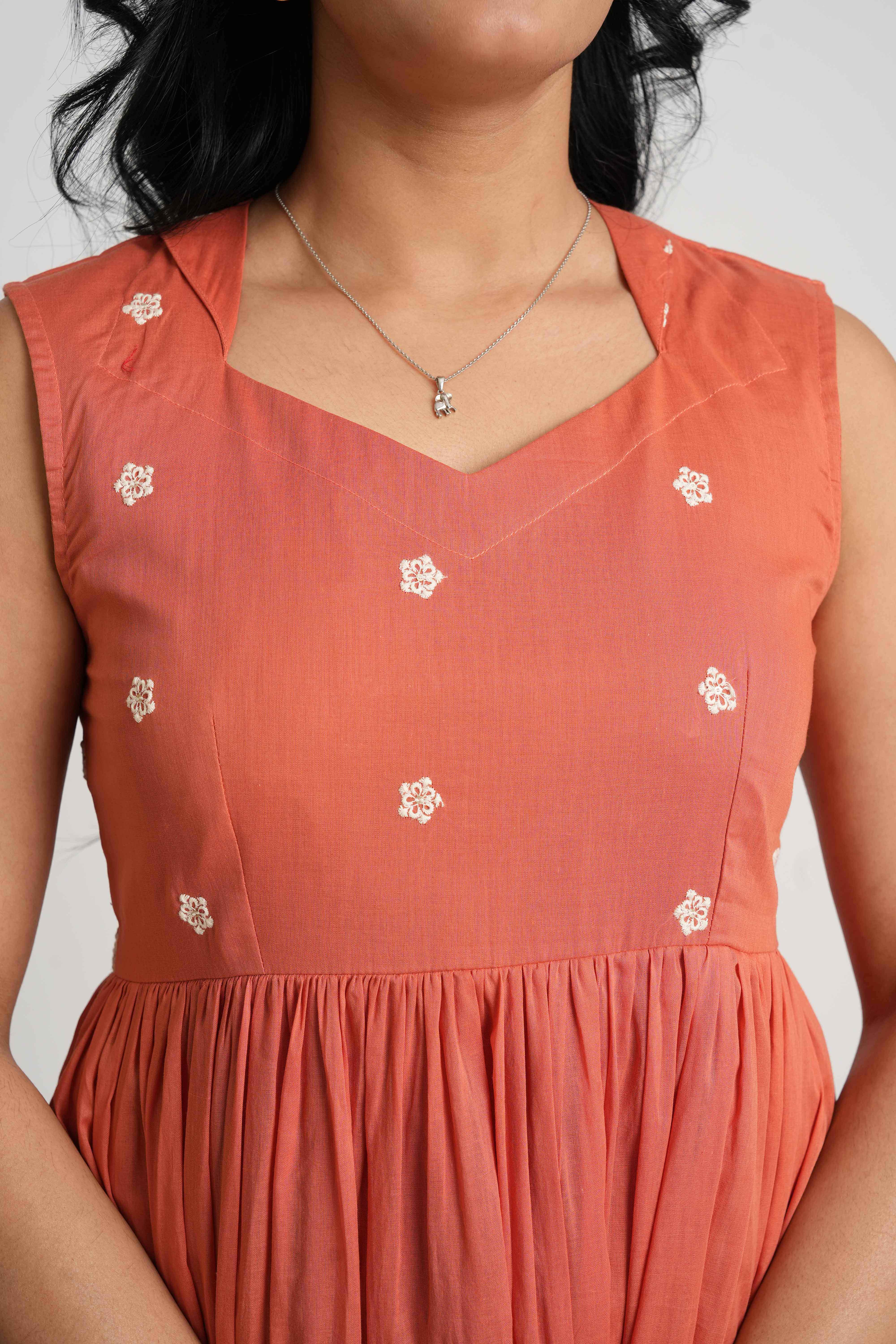 Rust Orange Mul Cotton Dress