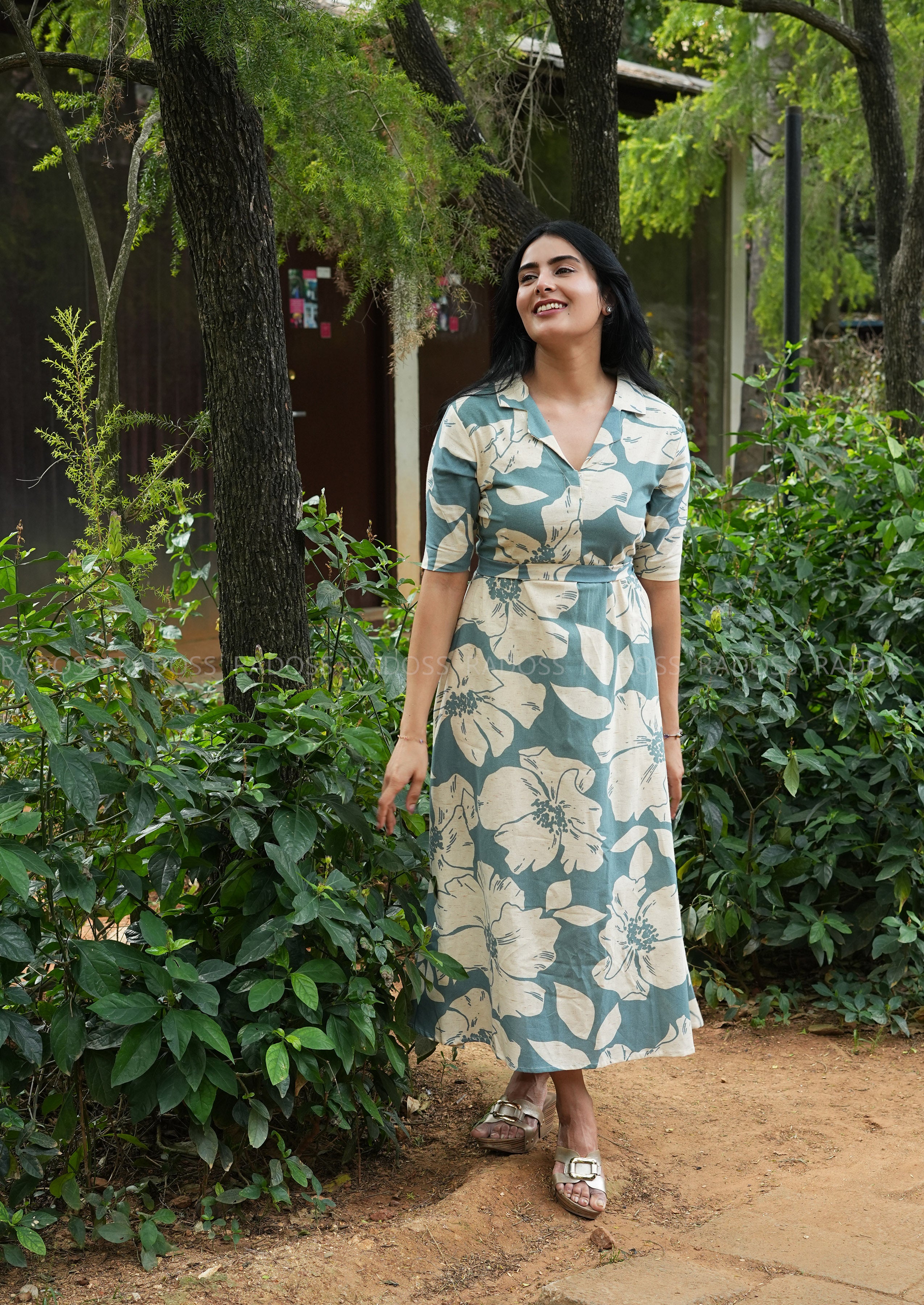 Teal Floral Flex Cotton Dress