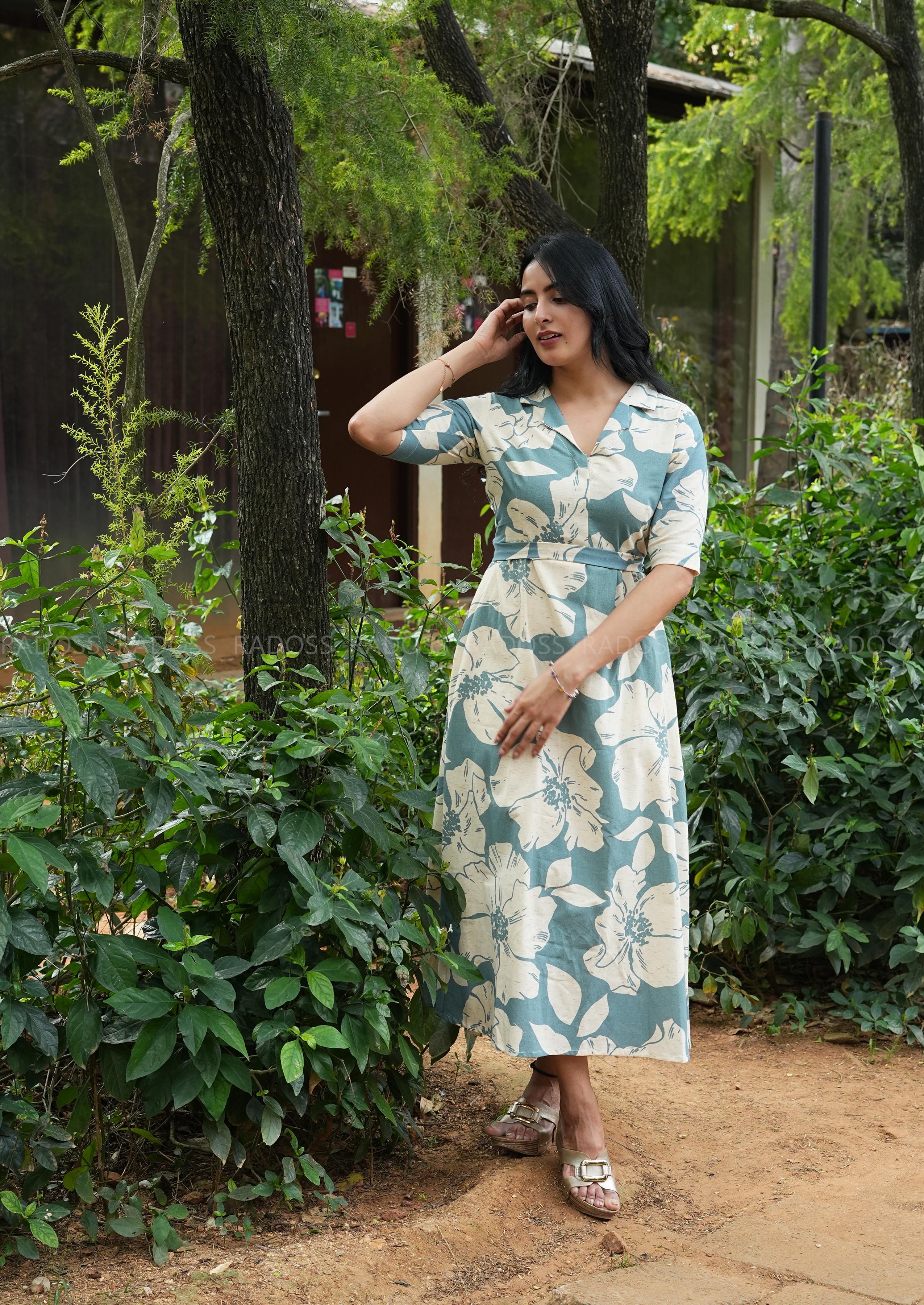 Teal Floral Flex Cotton Dress