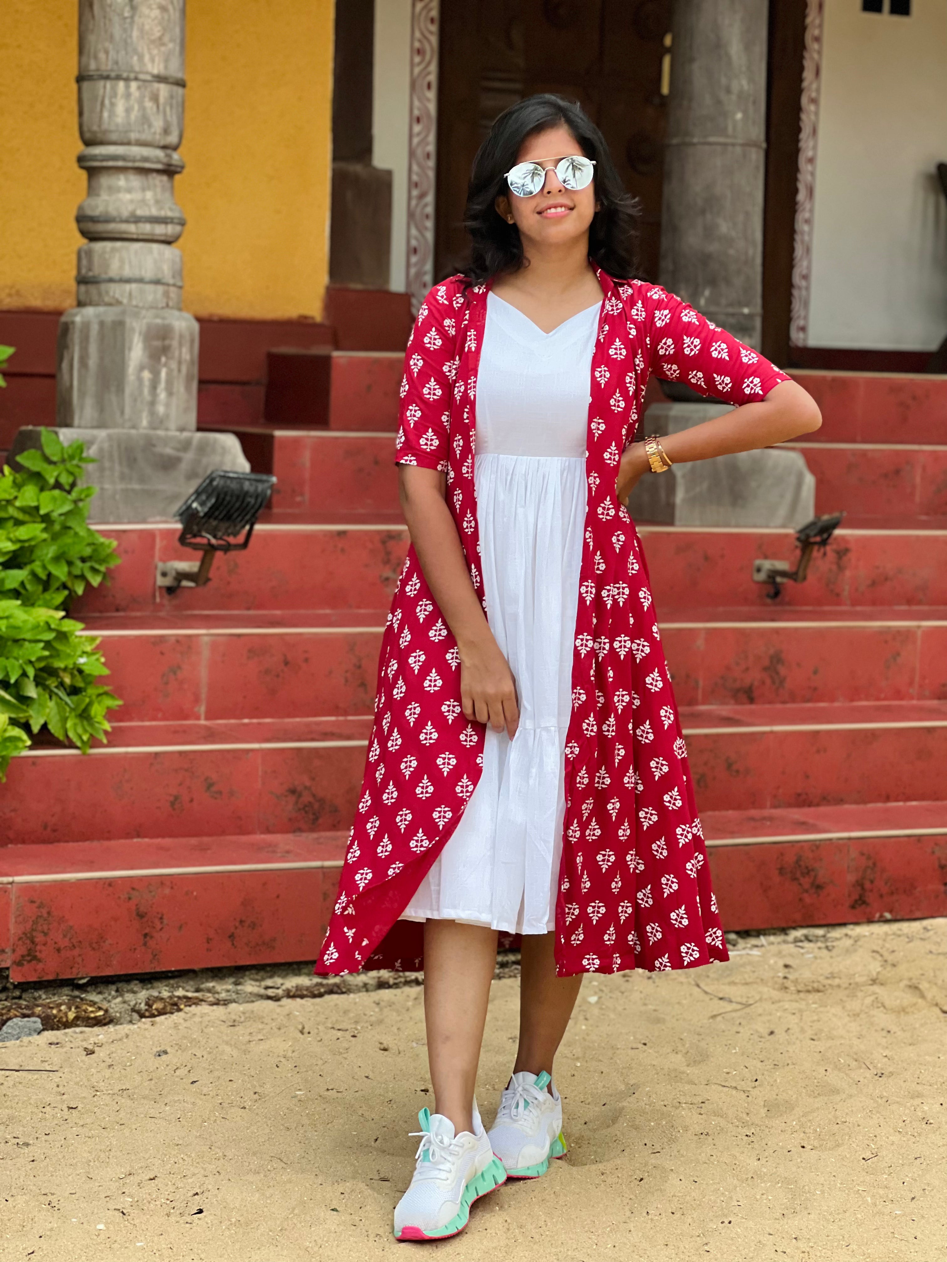 Cherry red over coat dress