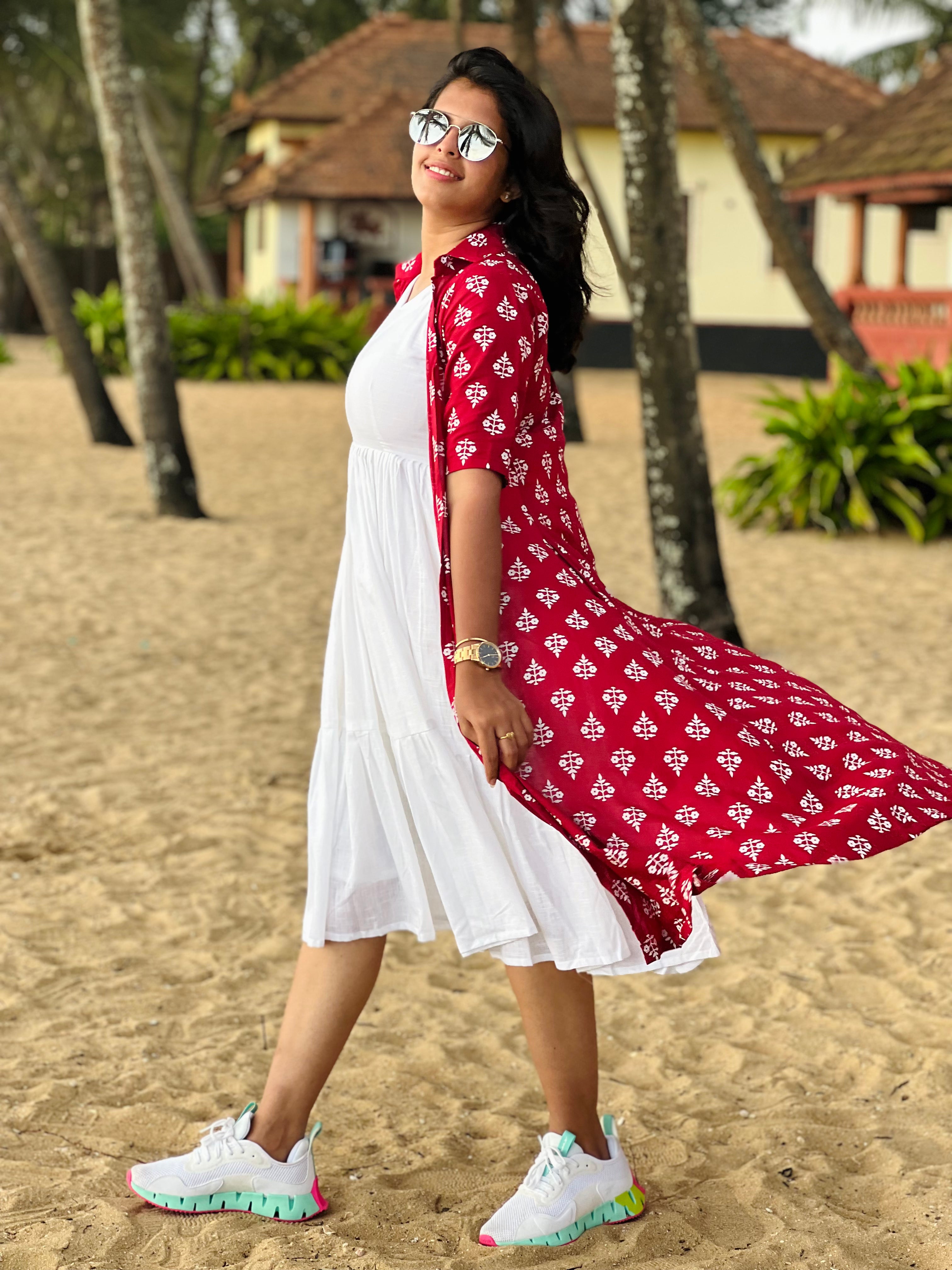 Cherry red over coat dress