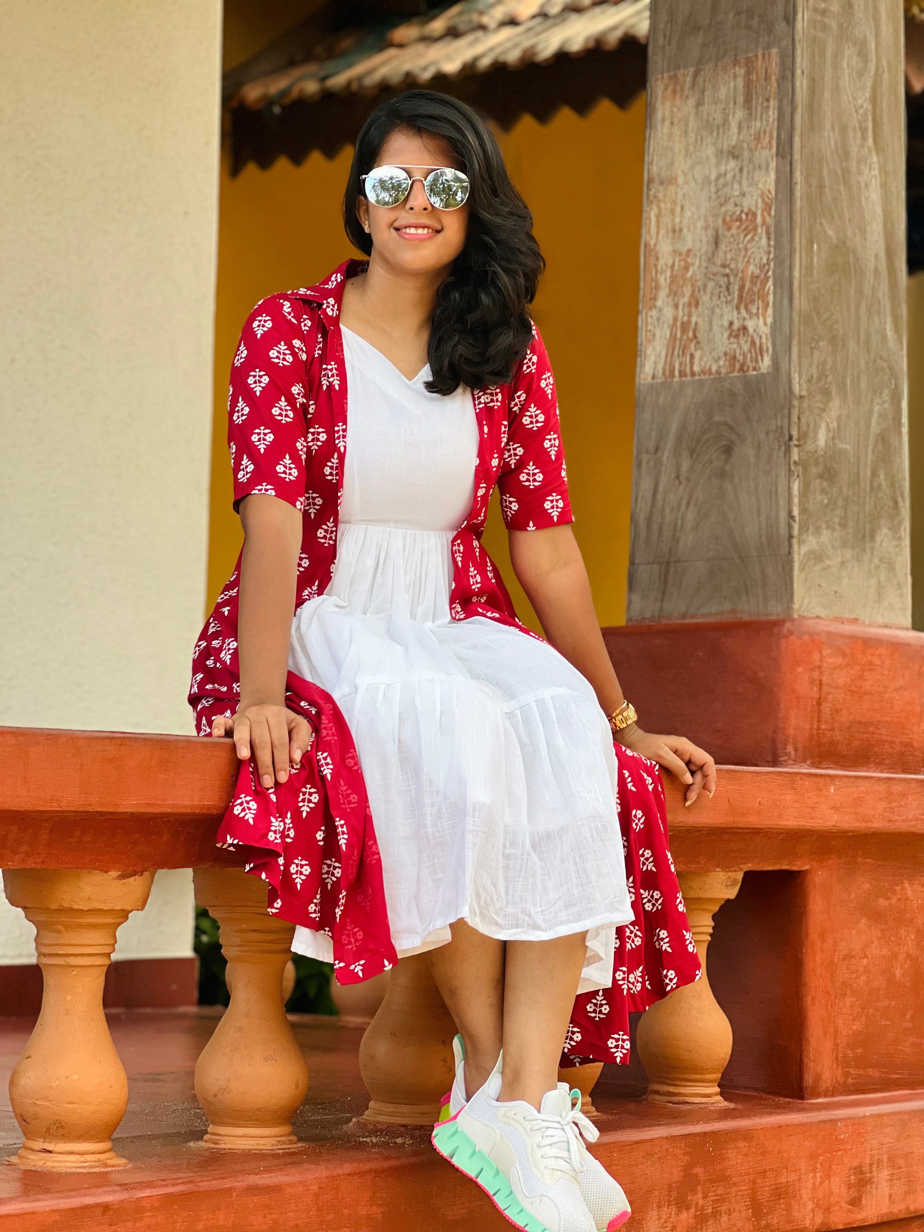 Cherry red over coat dress