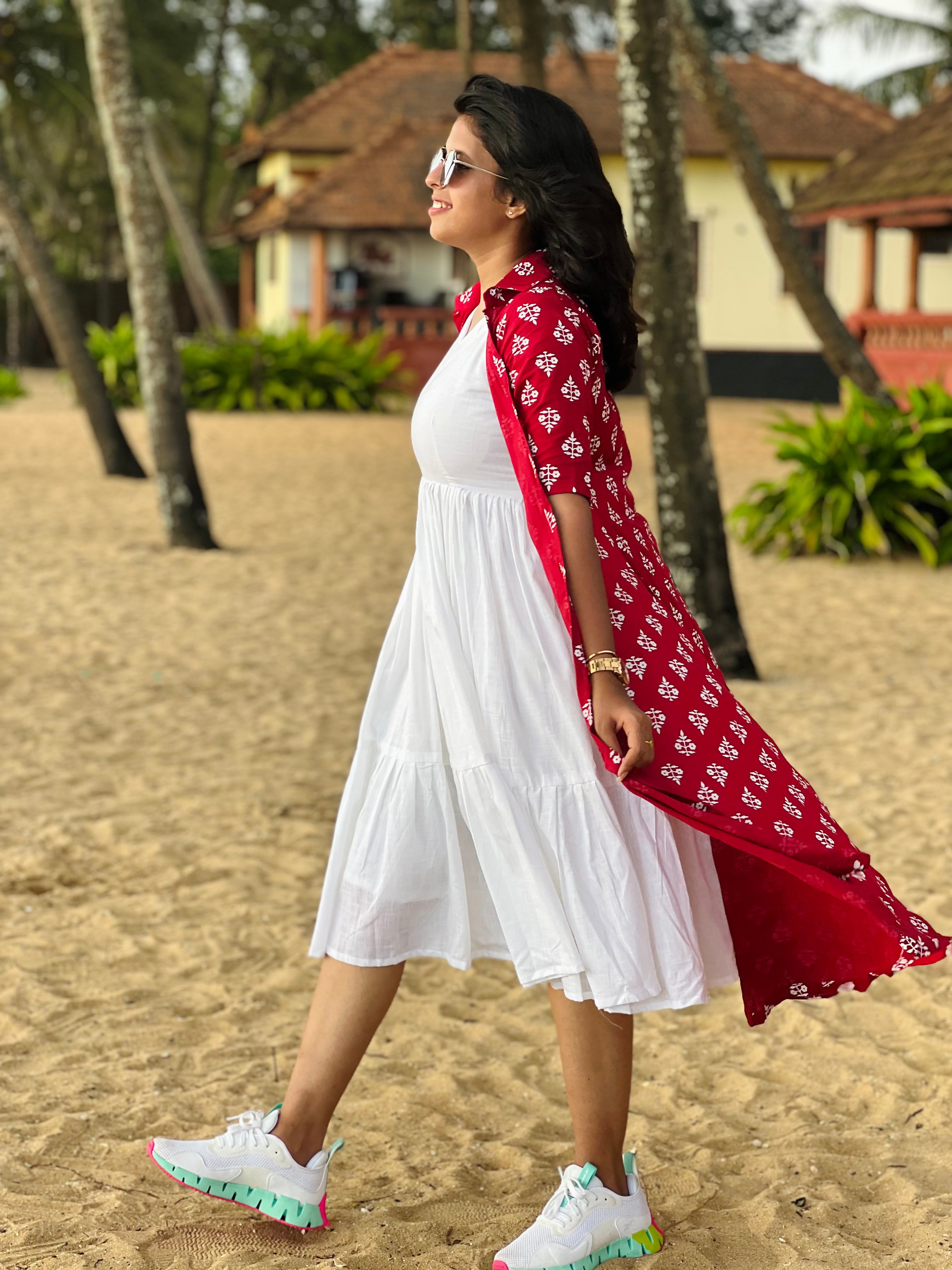 Cherry red over coat dress