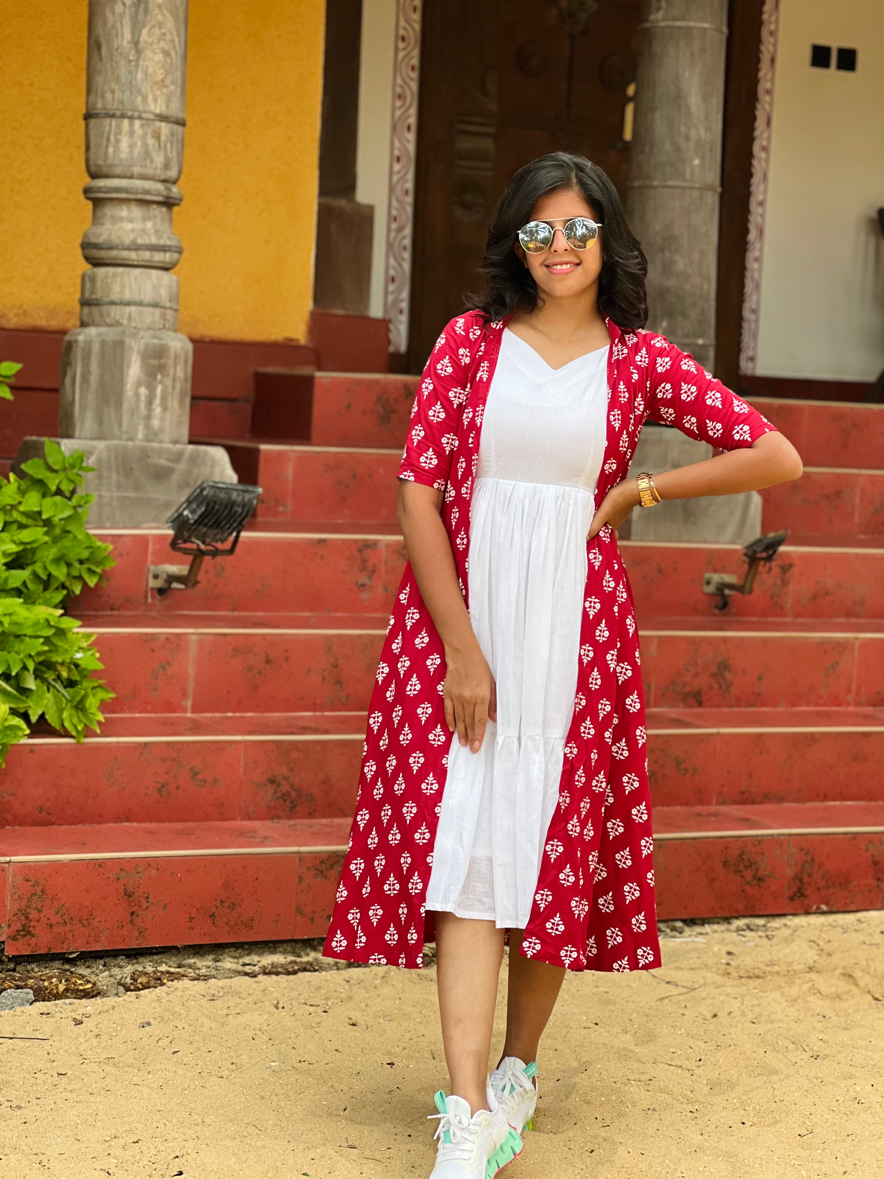 Cherry red over coat dress