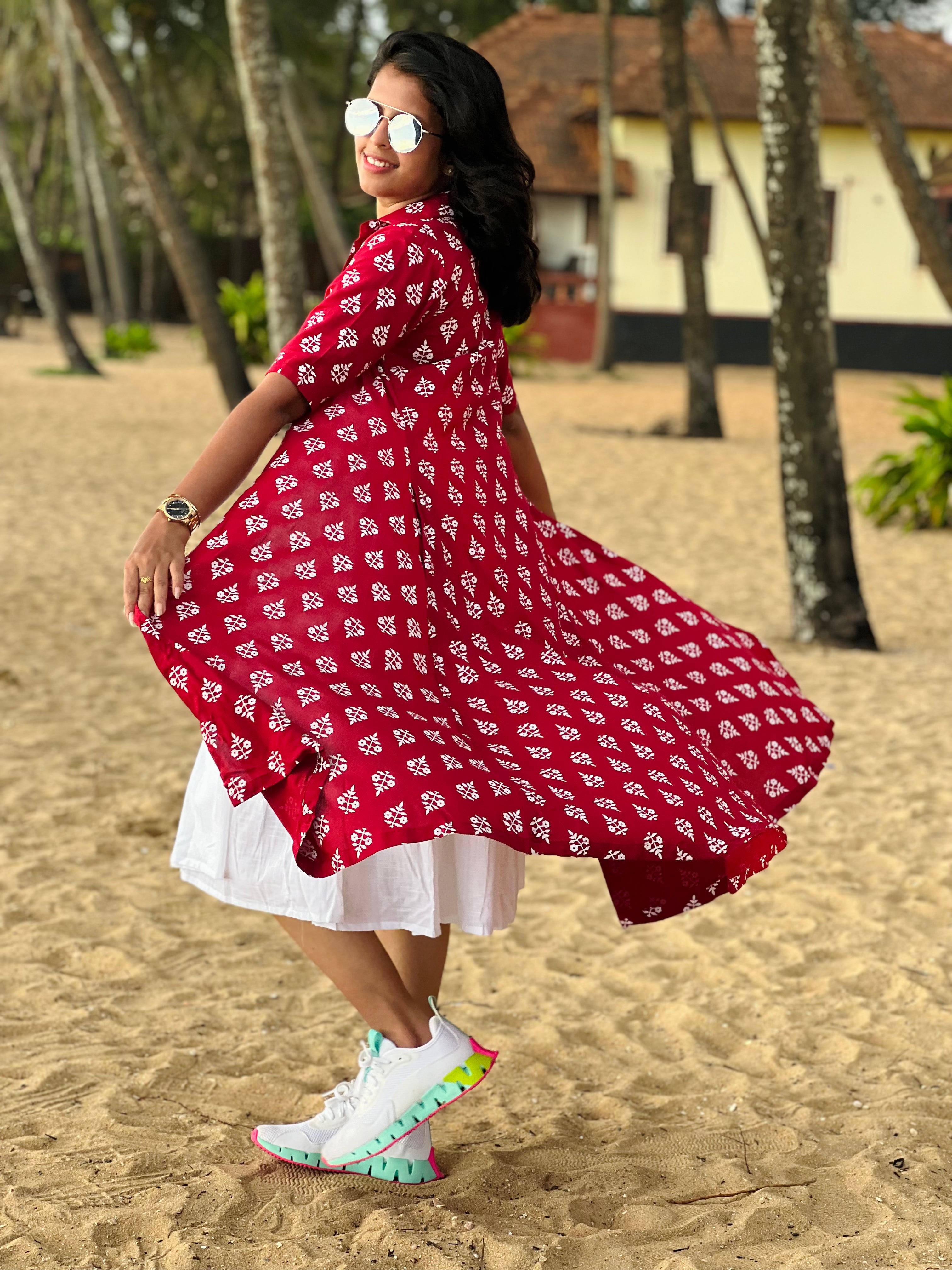 Cherry red over coat dress